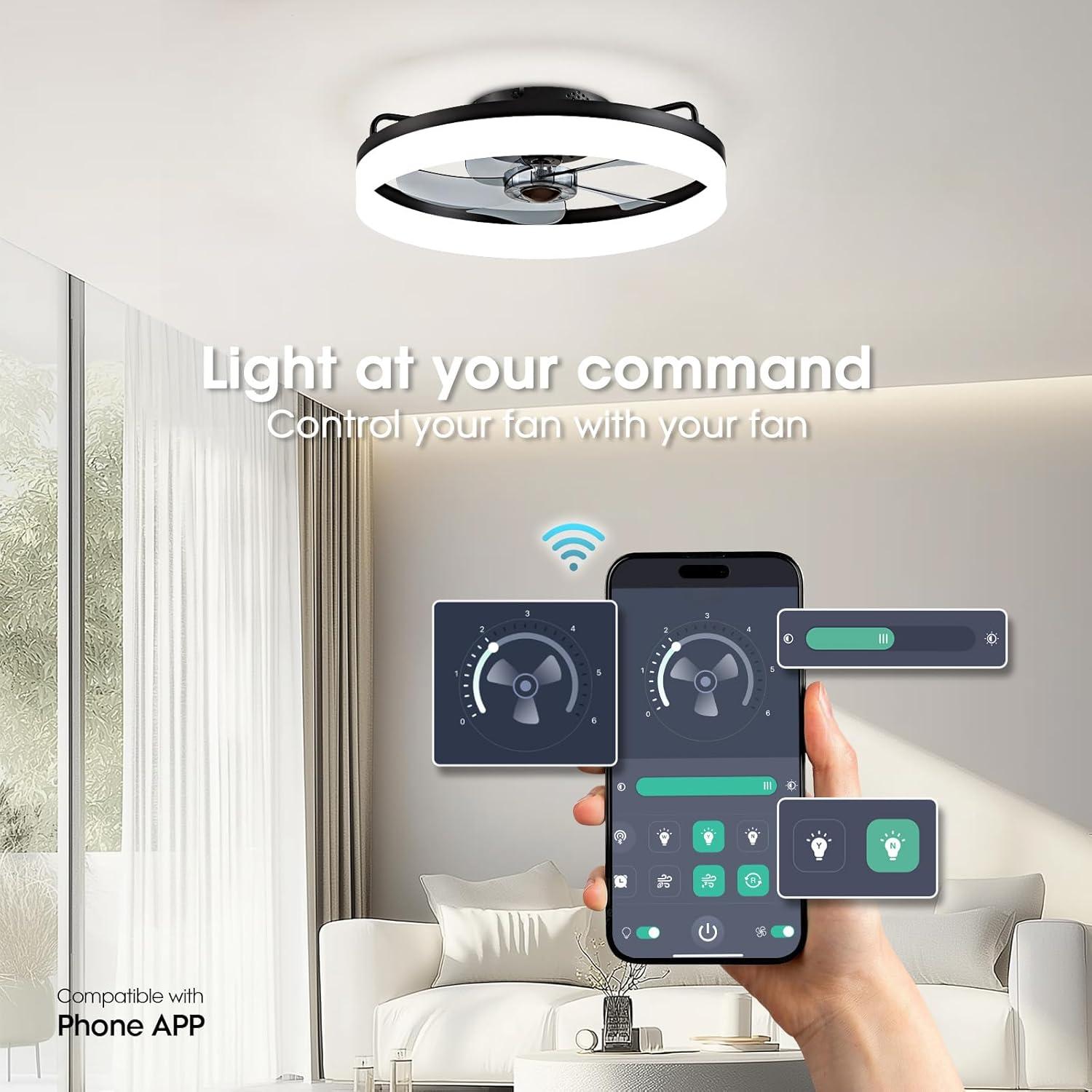 Ventilador de Techo LUDOMIDE 20" con Luz LED y Control Remoto