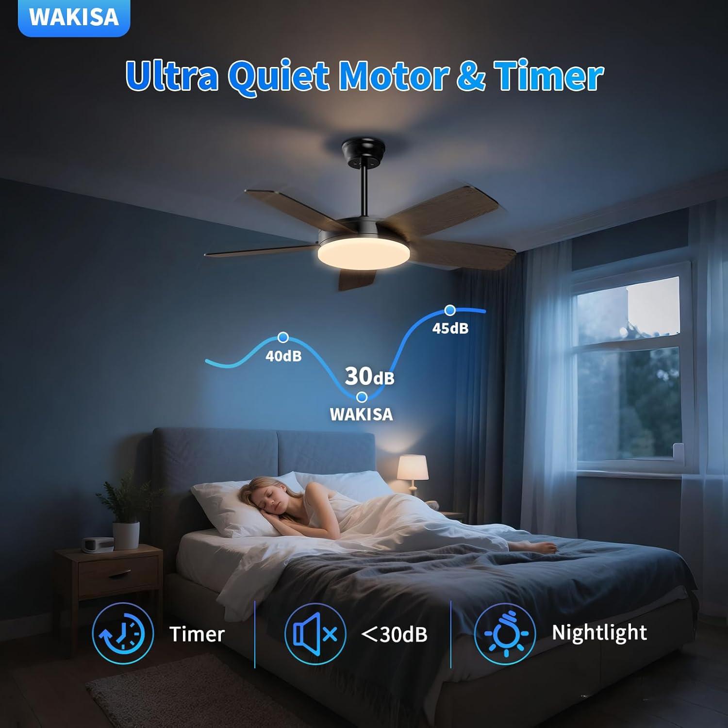 Ventilador de Techo WAKISA 45" Negro con Luz y Control Remoto