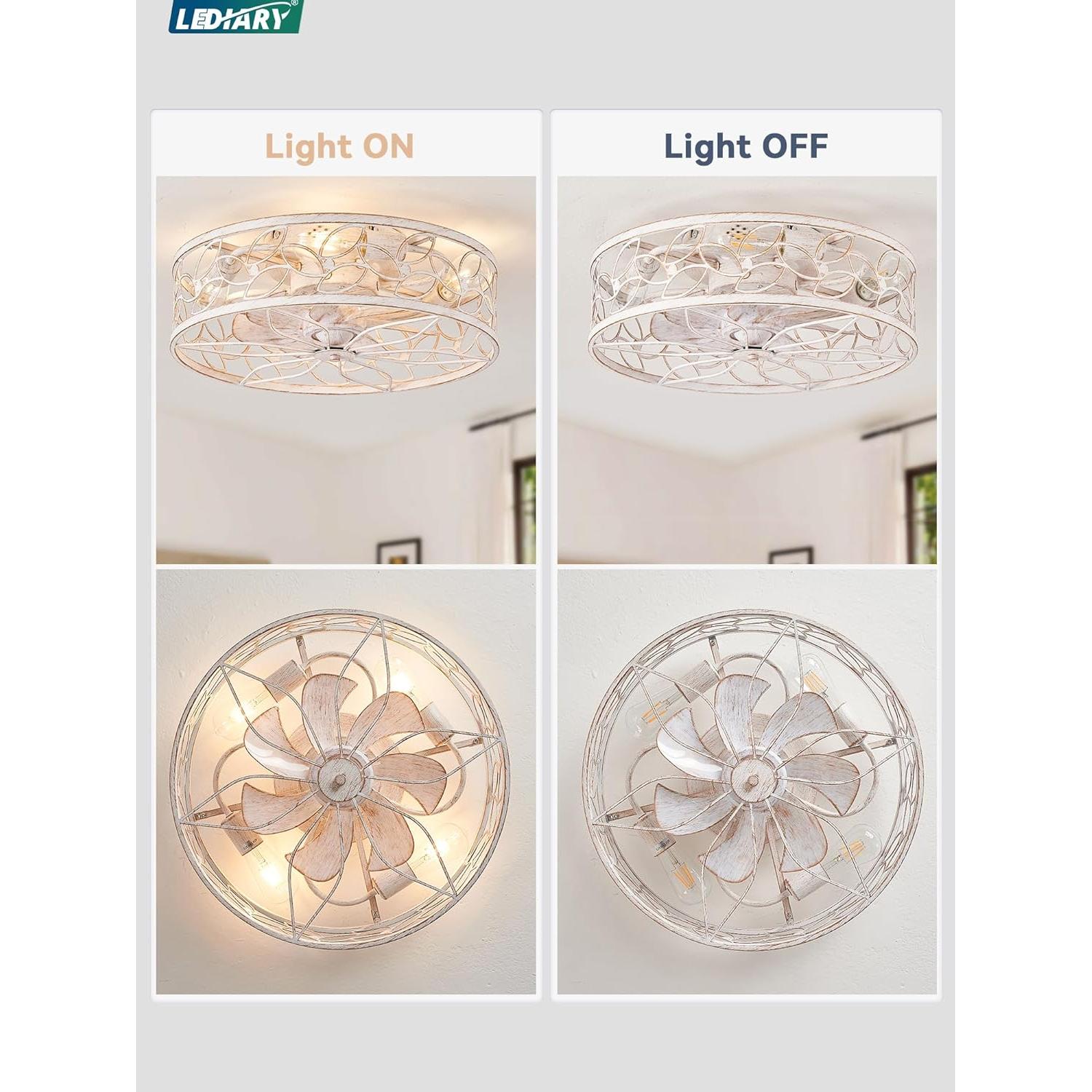 Ventilador de Techo LEDIARY Blanco y Dorado con Control Remoto