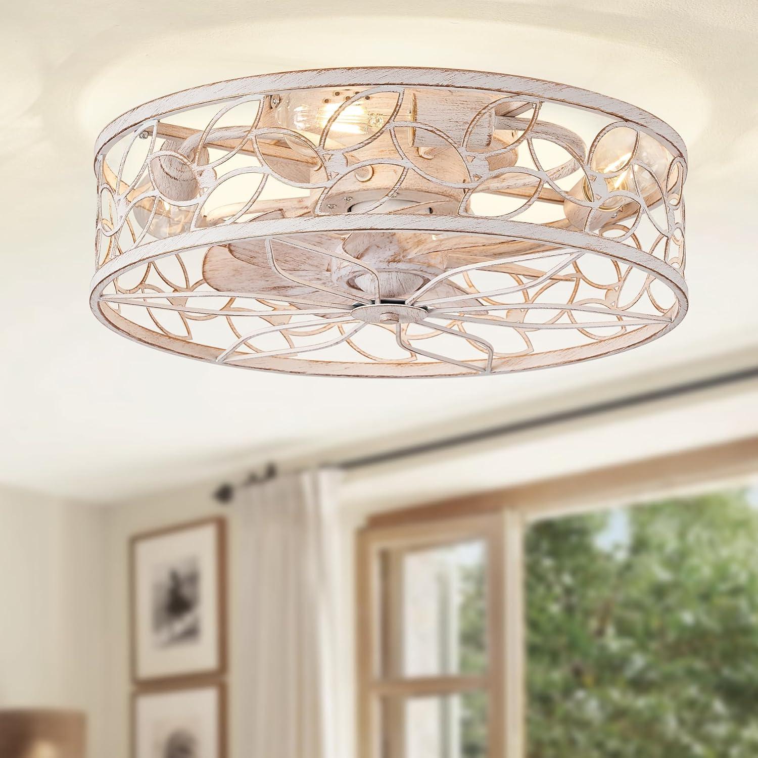 Ventilador de Techo LEDIARY Blanco y Dorado con Control Remoto