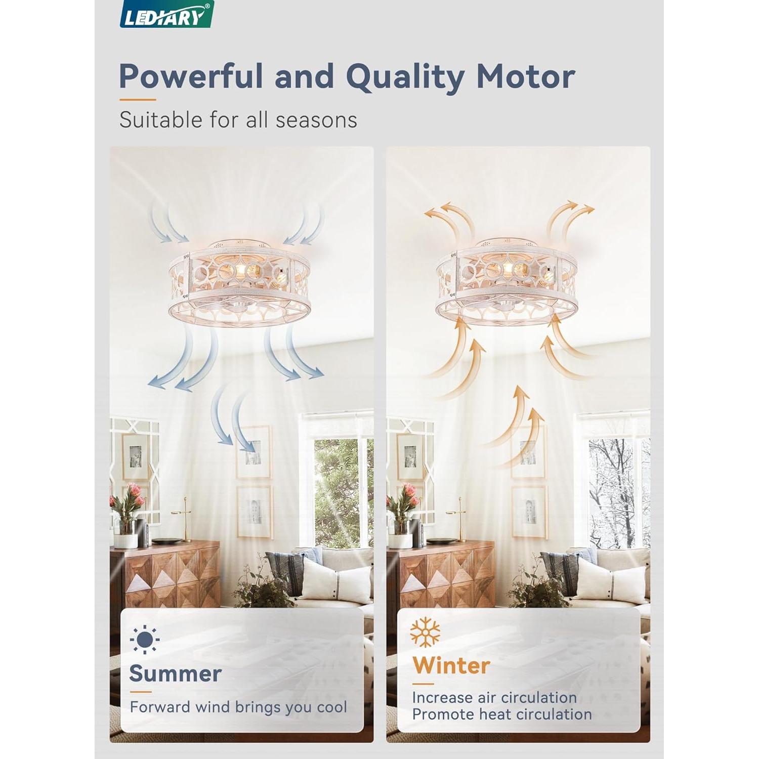 Ventilador de Techo LEDIARY con Luz y Control Remoto 40.64cm