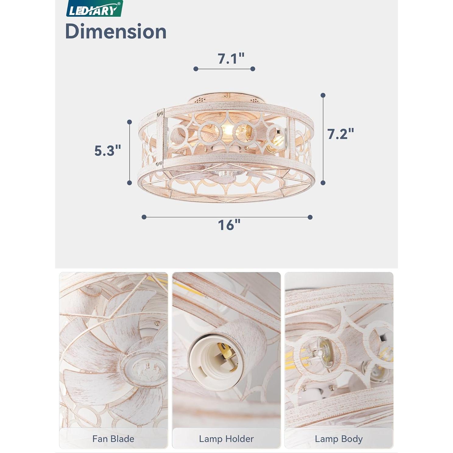 Ventilador de Techo LEDIARY con Luz y Control Remoto 40.64cm