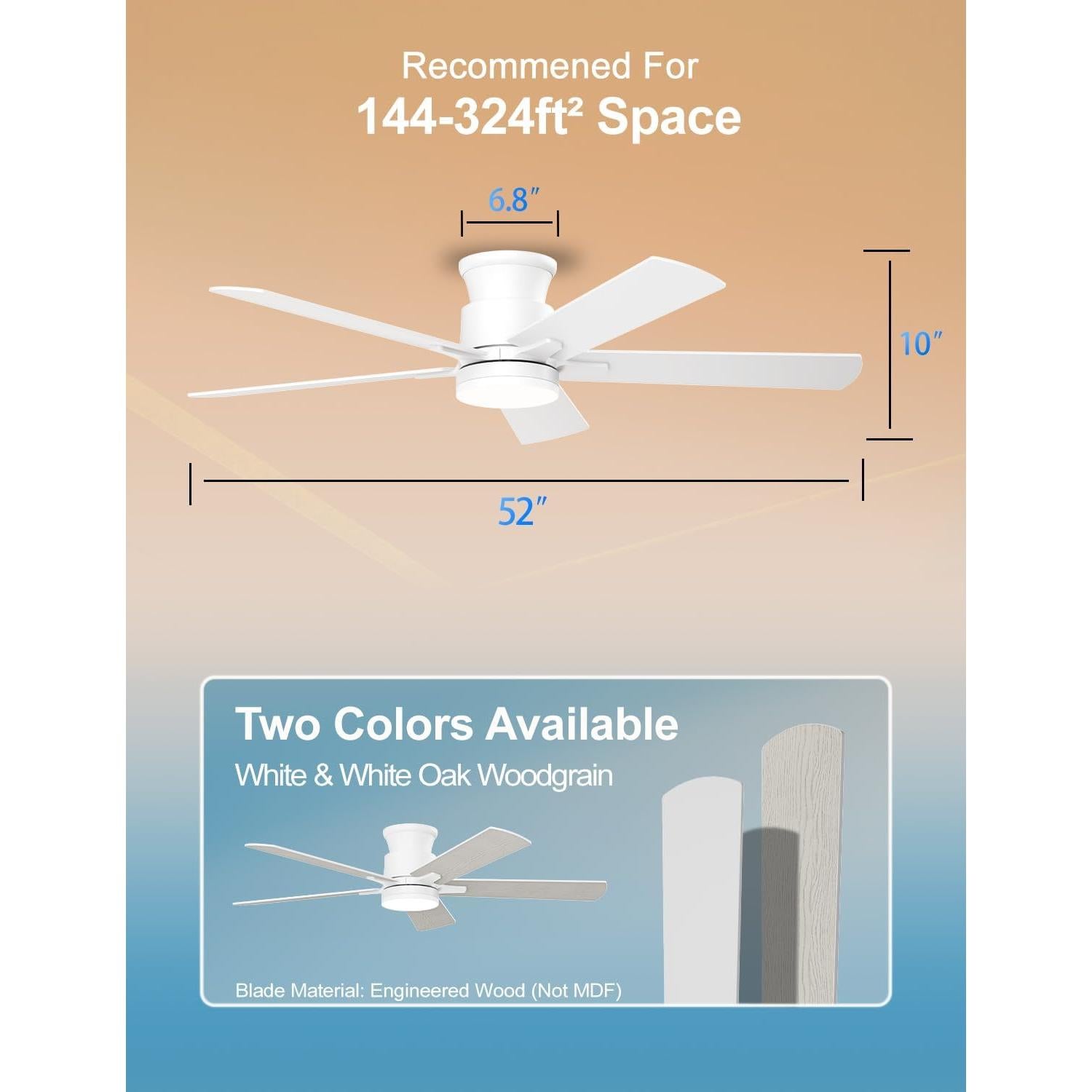 Ventilador de Techo Allsmartlife 52" Blanco con Luz LED y Control Remoto