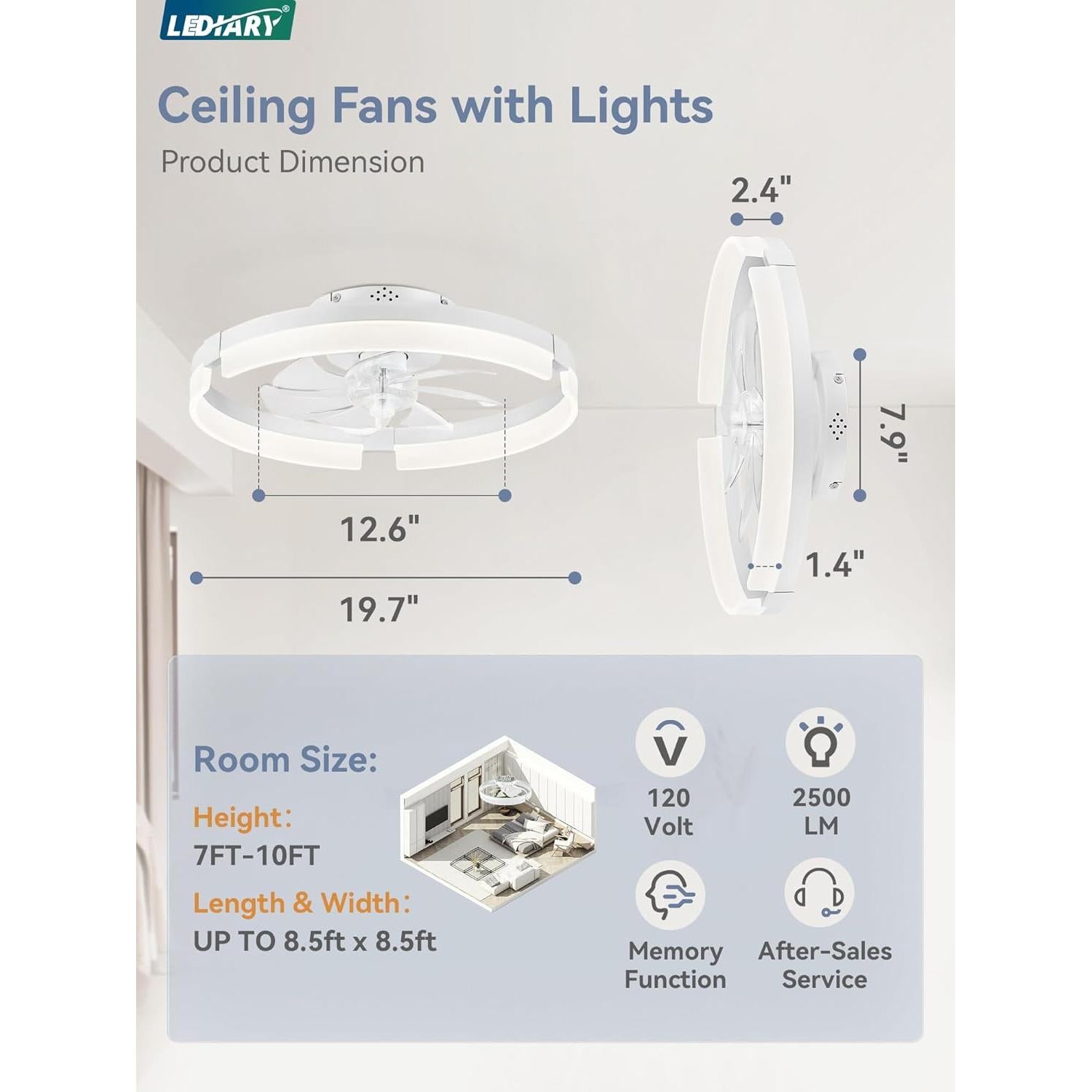 Ventilador de Techo LEDIARY 50 cm con Luz y Control Remoto