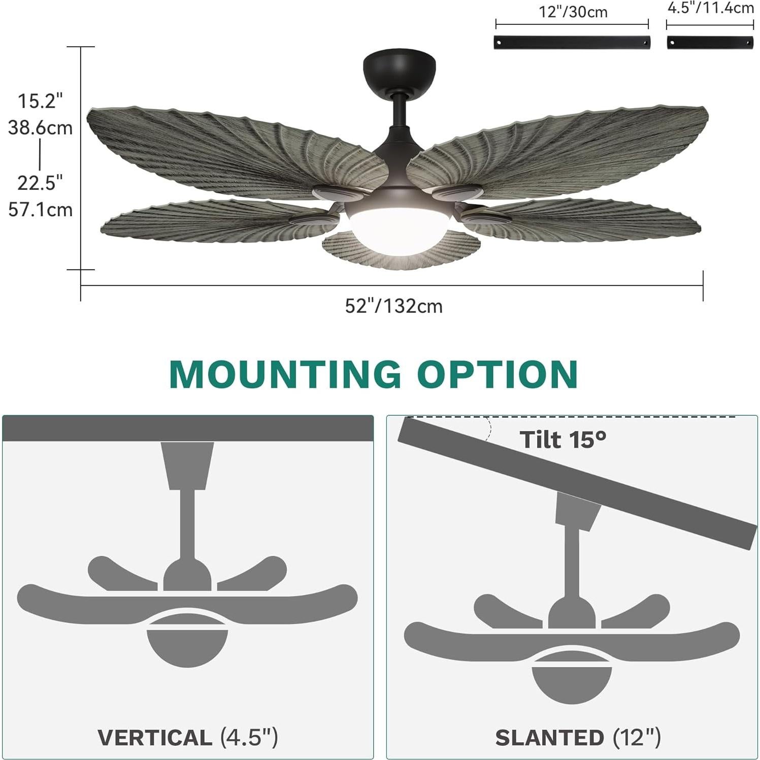 Ventilador de Techo YITAHOME 132 cm con Luz LED y Control Remoto