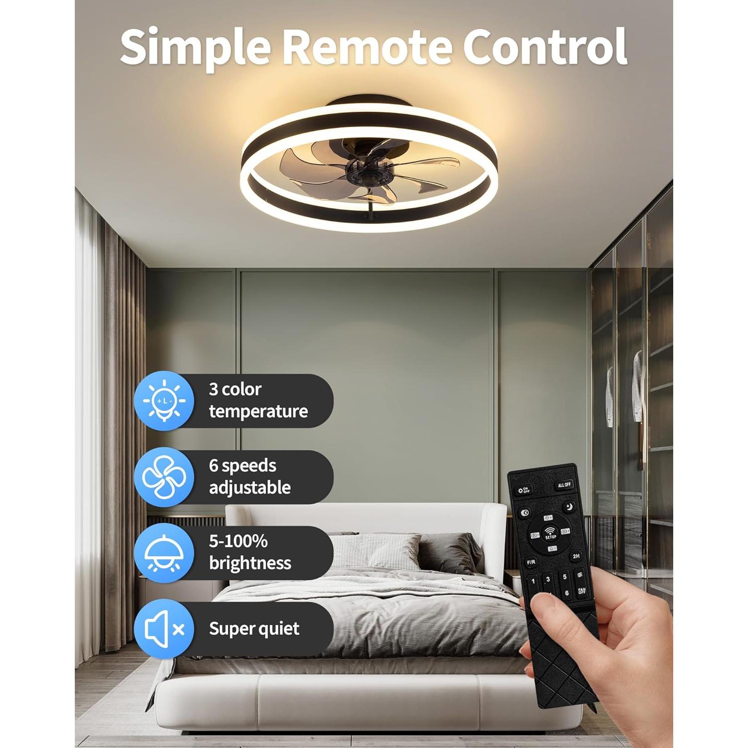 Ventilador de Techo LED KDG 15.8" con Control Remoto y Luz Regulable