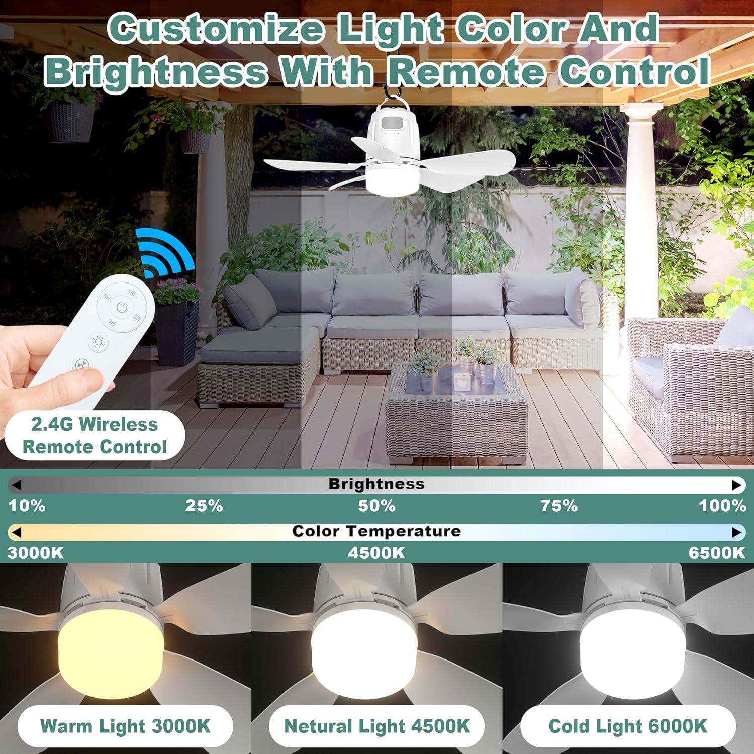 Ventilador de Techo Portátil Gliztech 20'' con Luz LED y Control Remoto