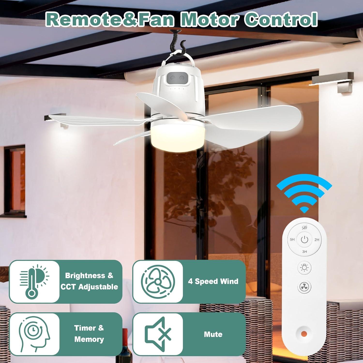 Ventilador de Techo Portátil Gliztech 20'' con Luz LED y Control Remoto