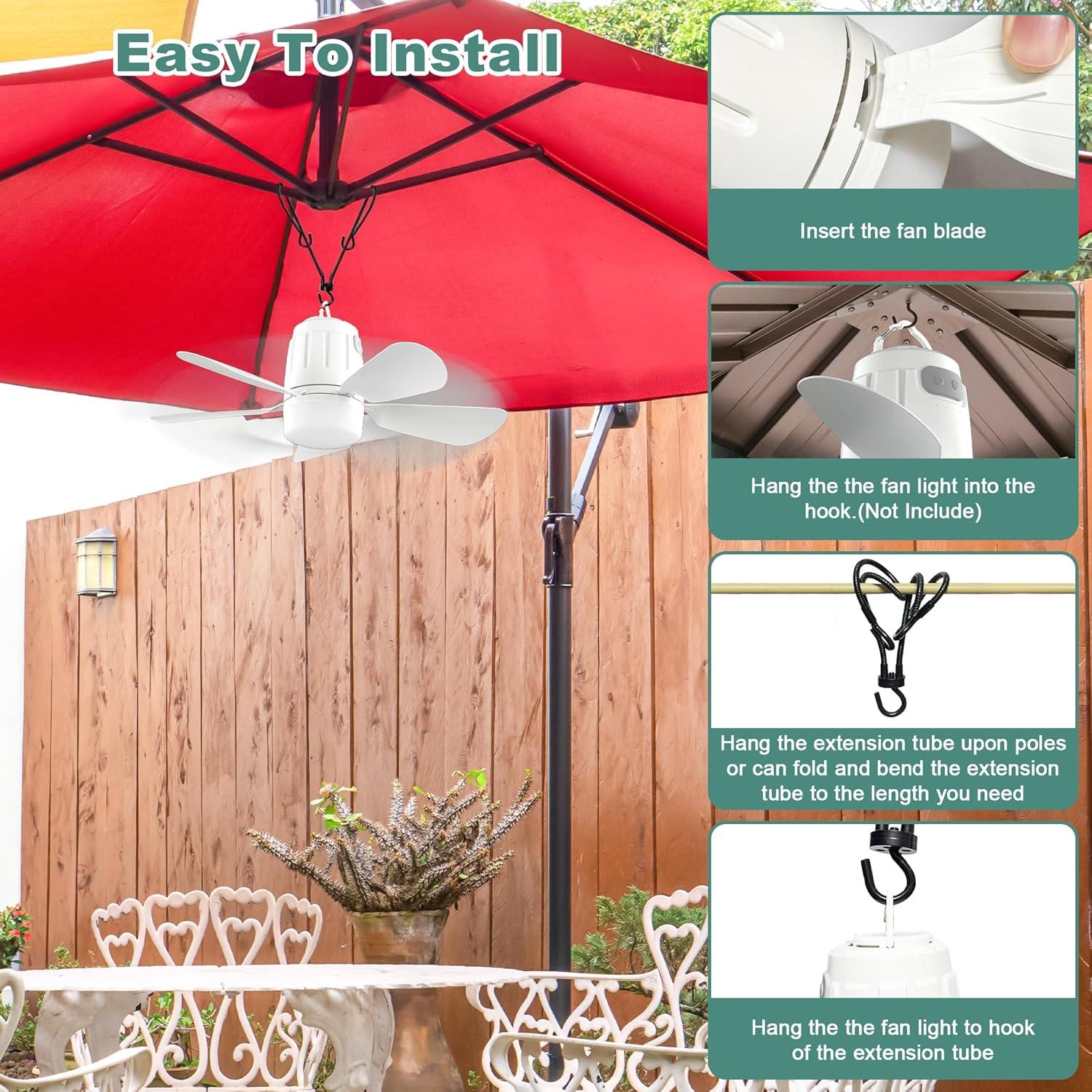 Ventilador de Techo Portátil Gliztech 20'' con Luz LED y Control Remoto