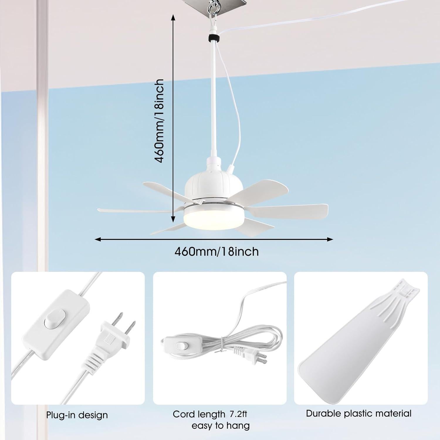Ventilador de Techo AHAWILL 45.72 cm con Luz Regulable 3 Velocidades
