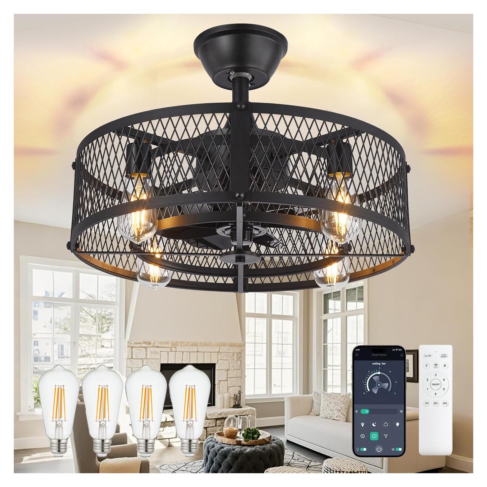 Ventilador de Techo DINGLILIGHTING 20" con Luz y Control Remoto