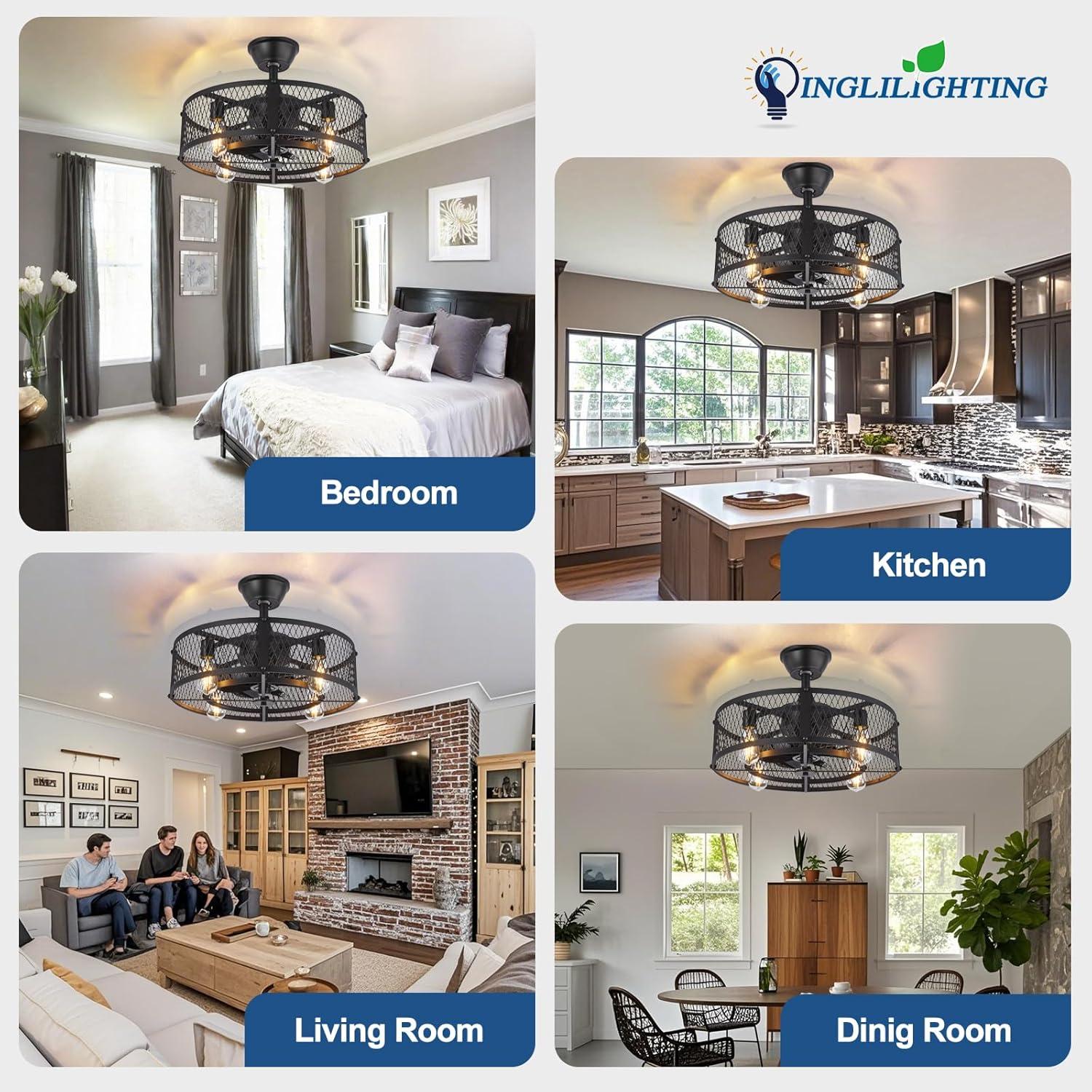 Ventilador de Techo DINGLILIGHTING 20" con Luz y Control Remoto