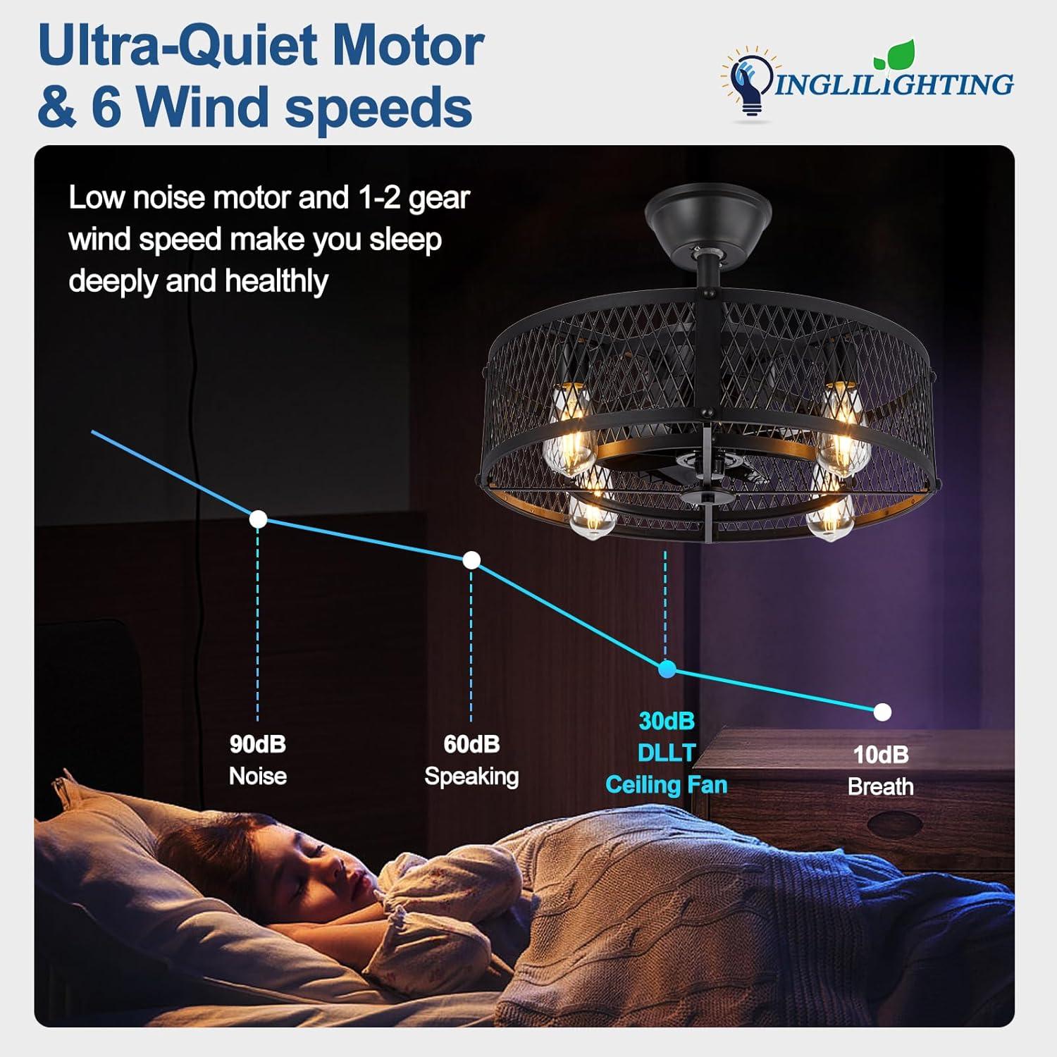 Ventilador de Techo DINGLILIGHTING 20" con Luz y Control Remoto