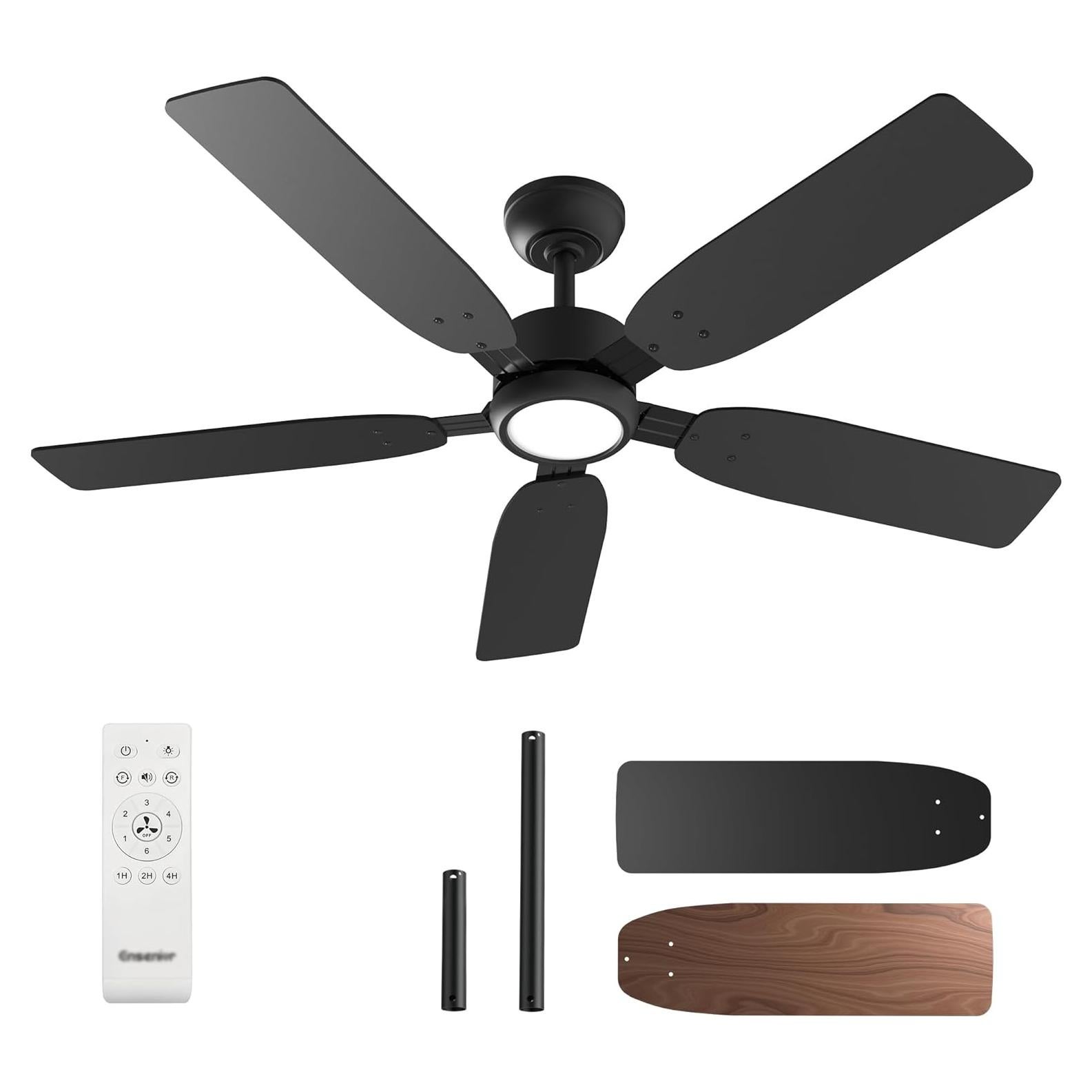 Ventilador de Techo Ensenior 52" Negro con Luz y Control Remoto