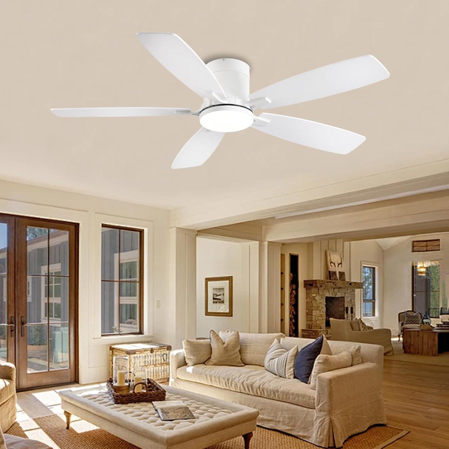 Ventilador de Techo Ayaoty 52" Blanco con Luz LED y Control Remoto
