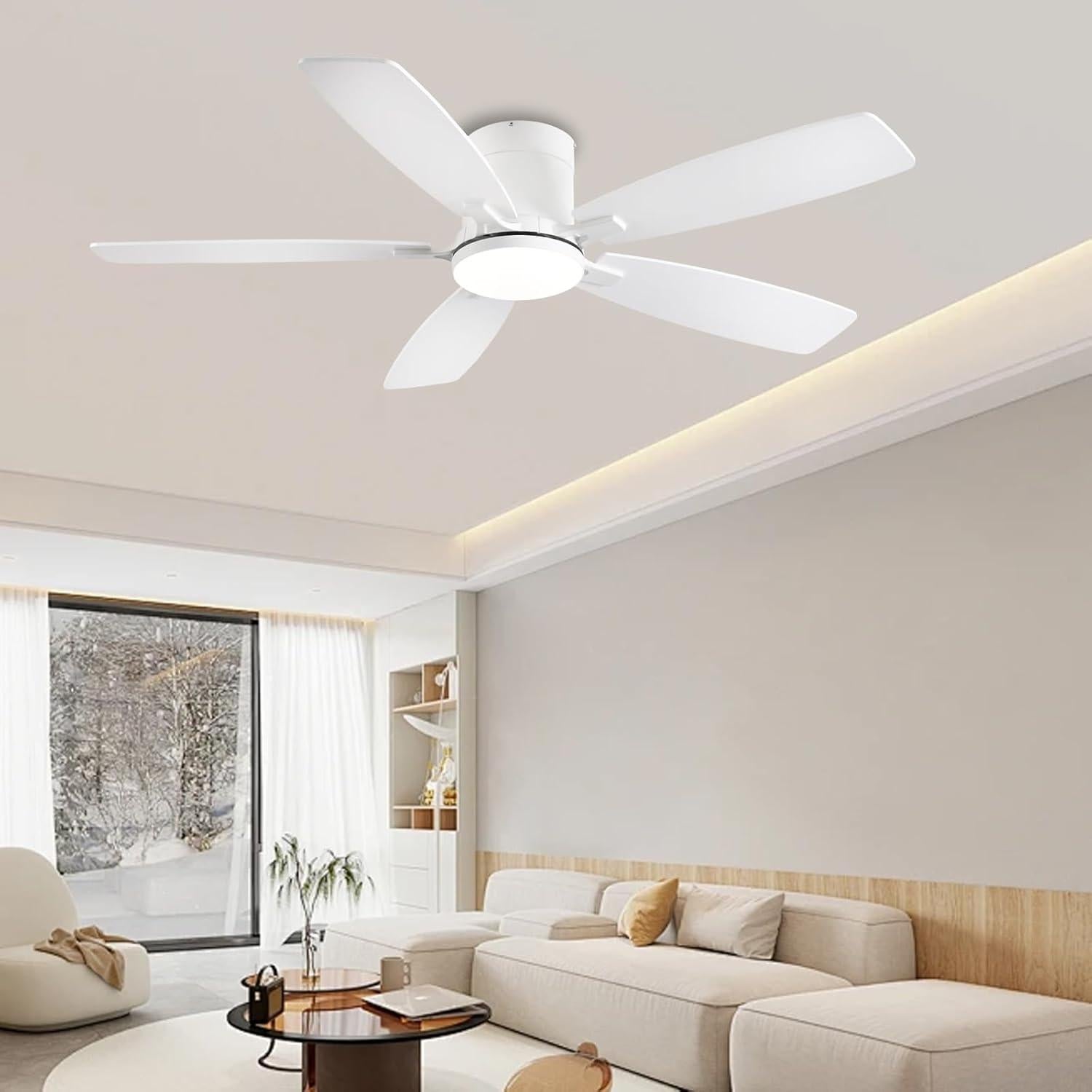 Ventilador de Techo Ayaoty 52" Blanco con Luz LED y Control Remoto
