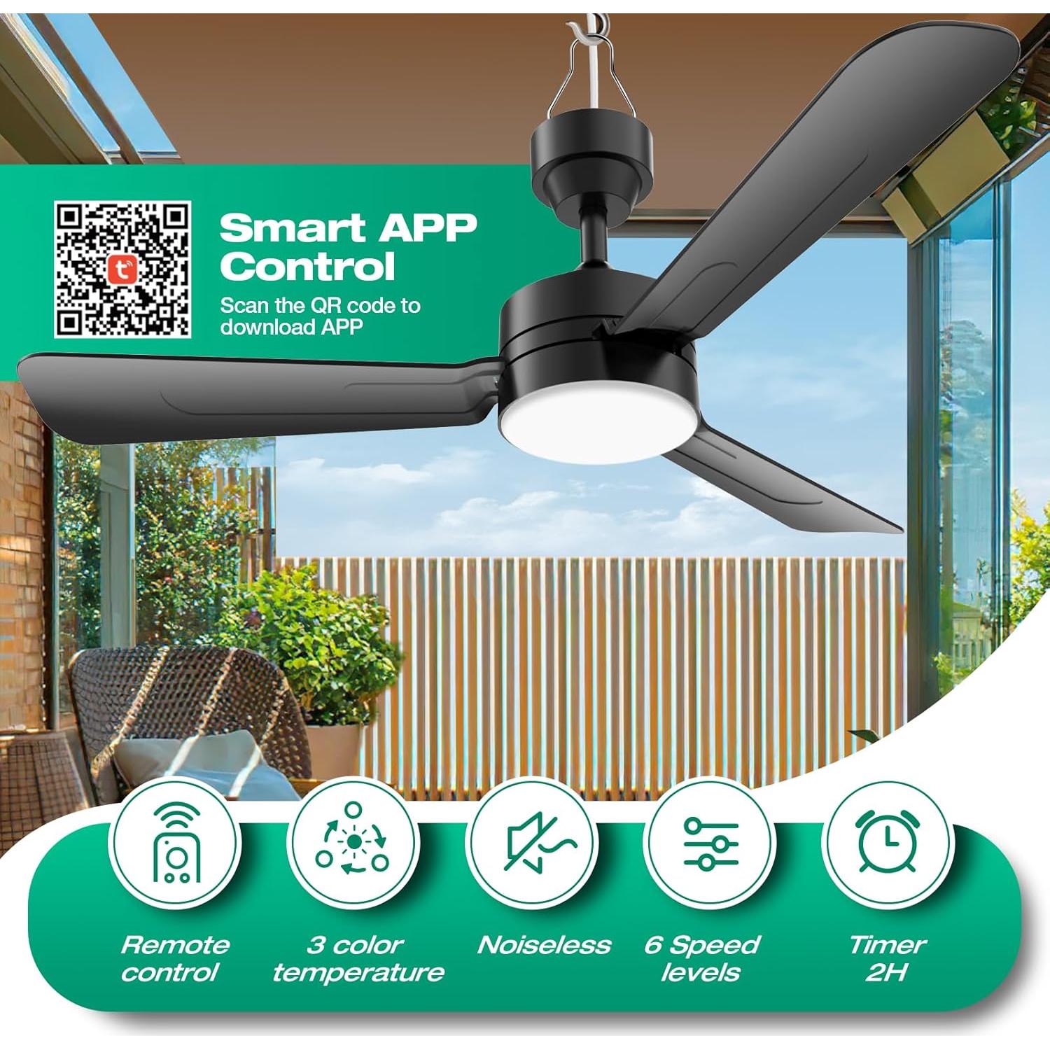 Ventilador de Techo Colgante PBLALA 91.44 cm con Luz LED y Control Remoto