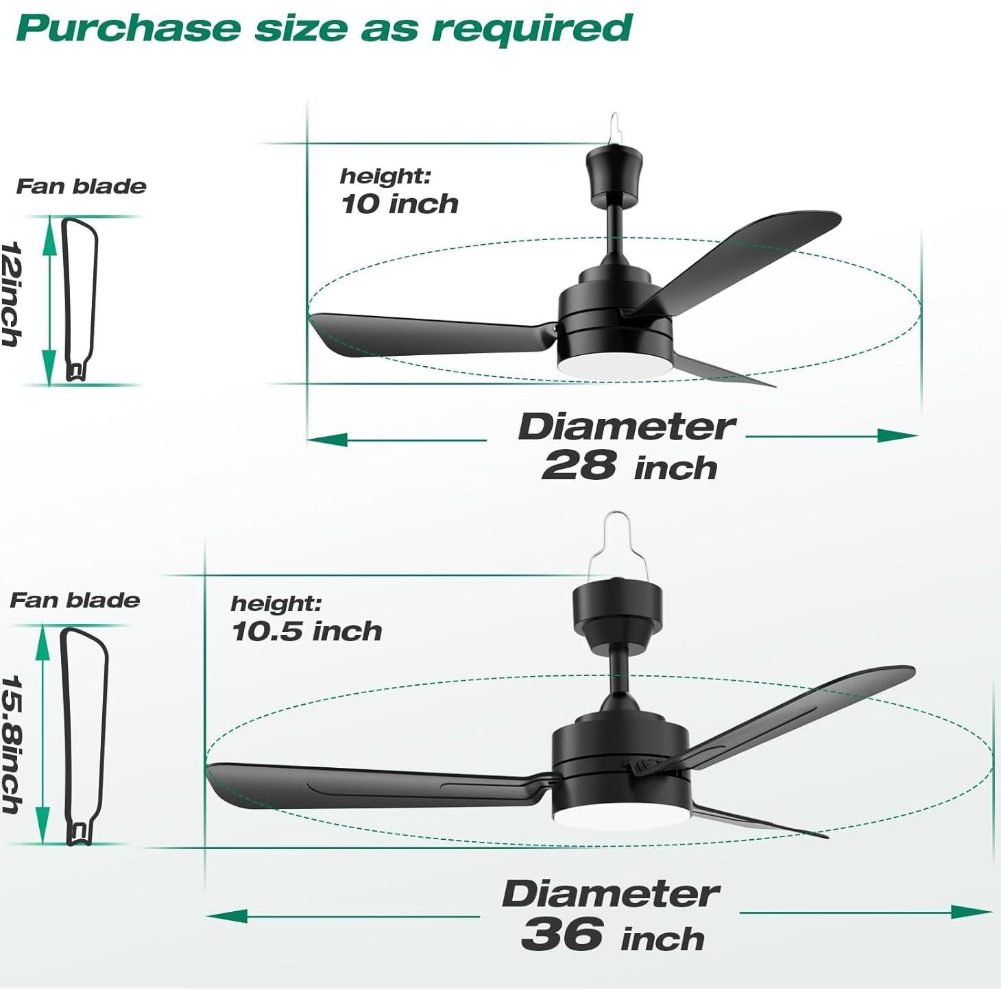 Ventilador de Techo Colgante PBLALA 91.44 cm con Luz LED y Control Remoto