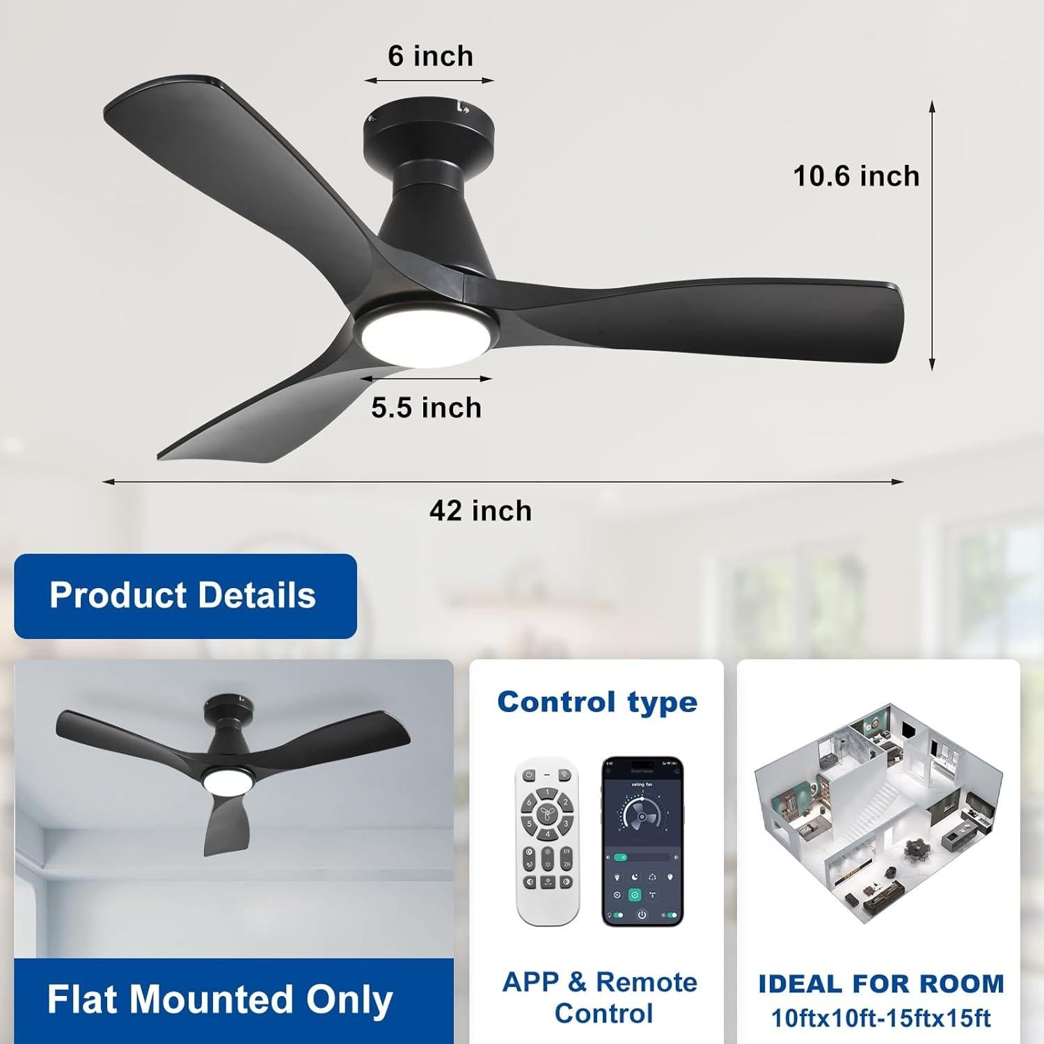 Ventilador de Techo Depuley 106.68 cm con Luz LED y Control Remoto