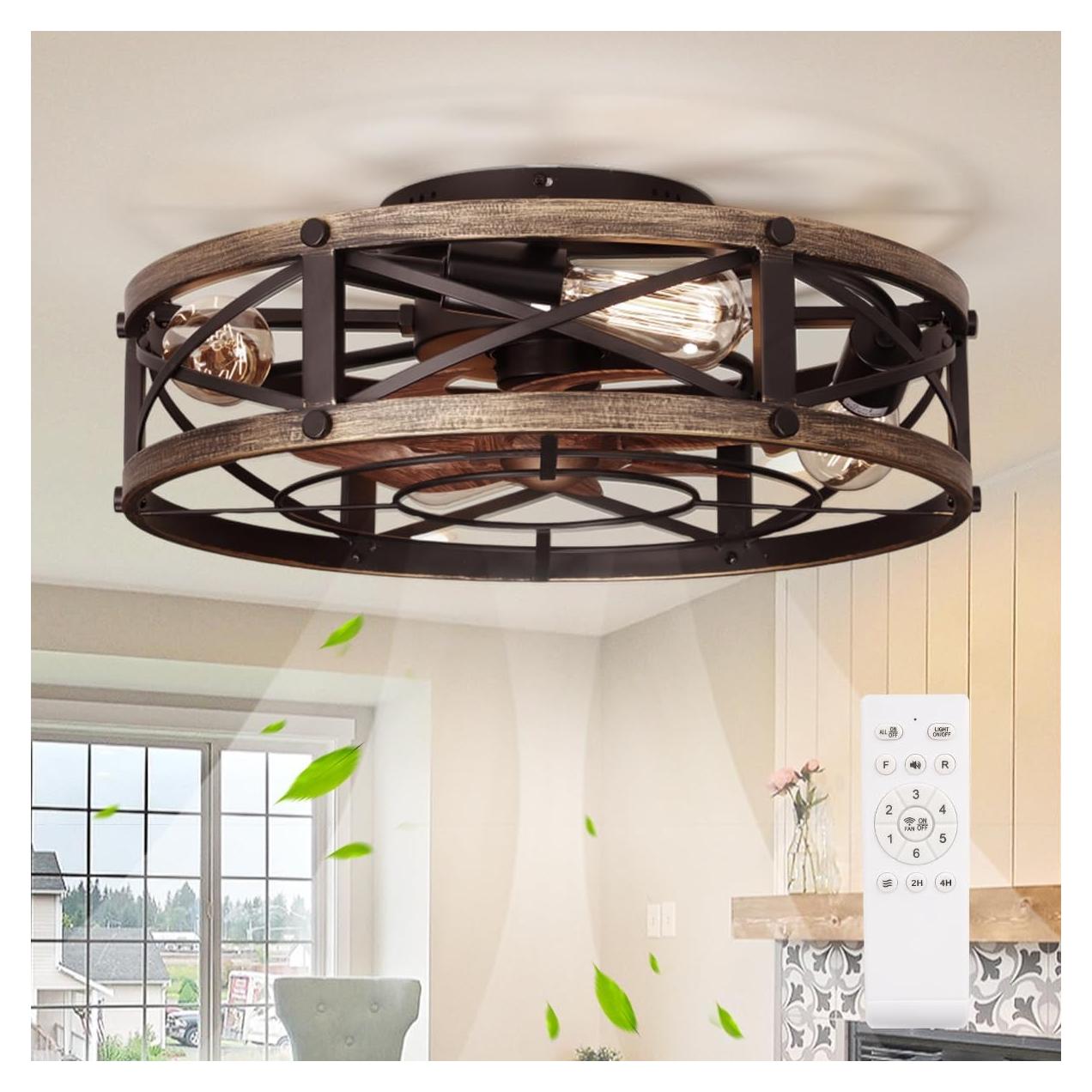 Ventilador de Techo SHLUCE Caged Flush Mount 48cm con Luz