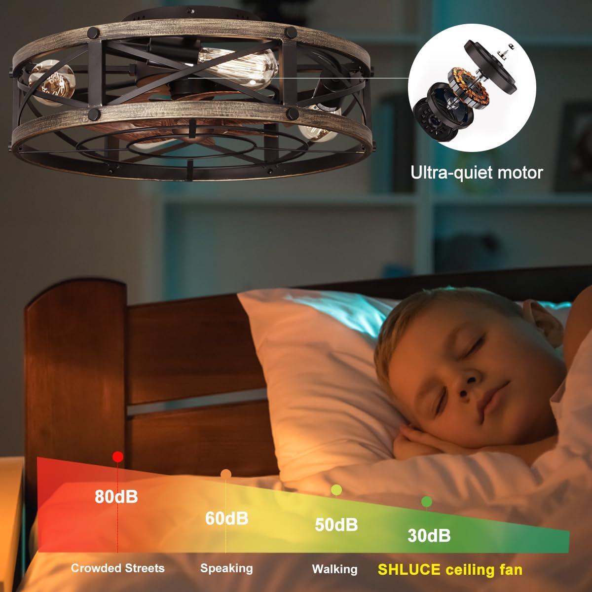 Ventilador de Techo SHLUCE Caged Flush Mount 48cm con Luz