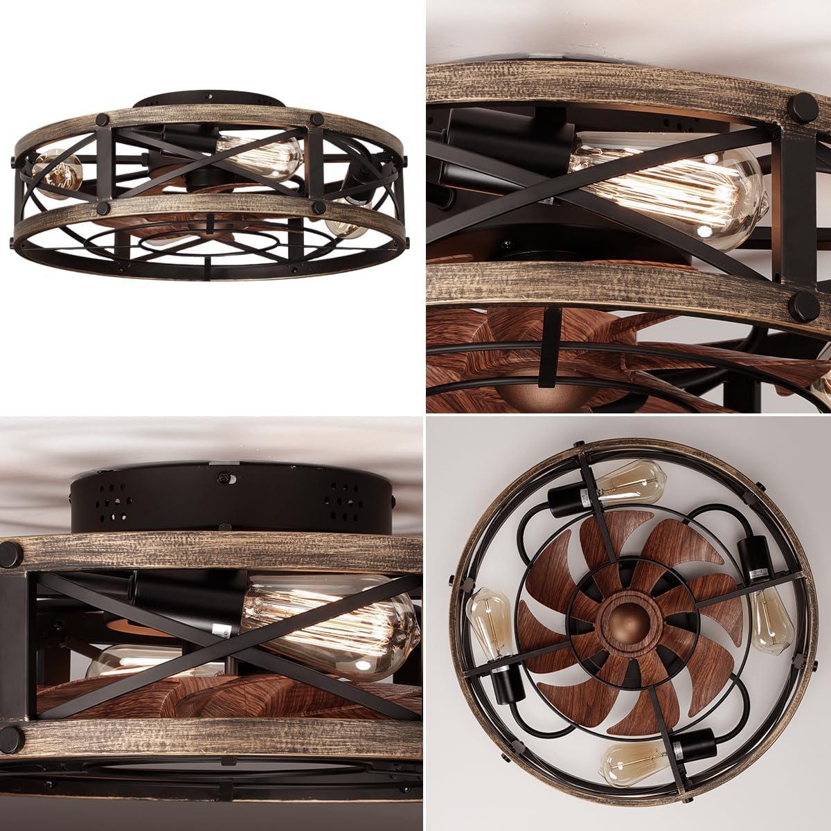 Ventilador de Techo SHLUCE Caged Flush Mount 48cm con Luz