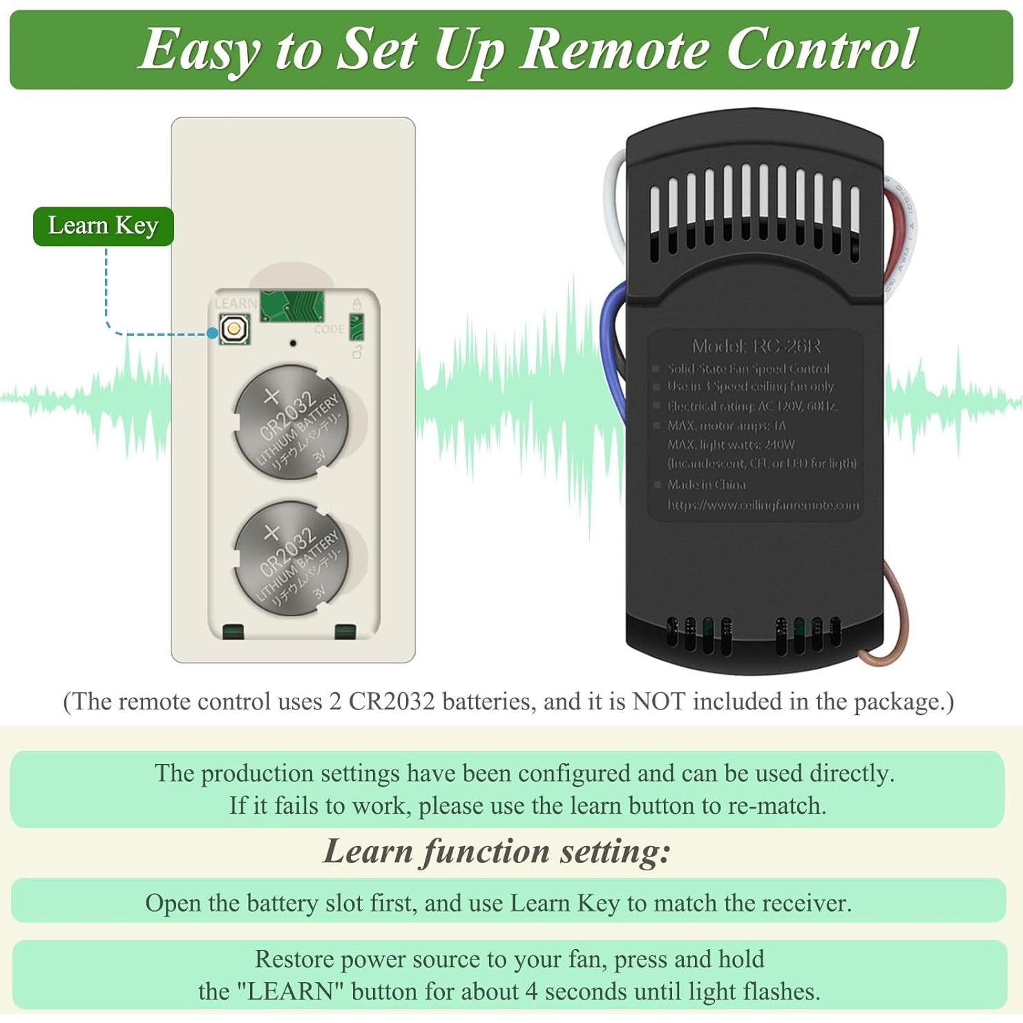 Control Remoto Universal para Ventilador de Techo COREBAY 3 Velocidades