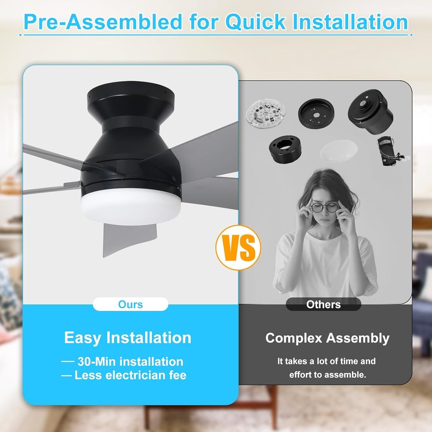 Ventilador de Techo Depuley 42cm con Luz LED y Control Remoto