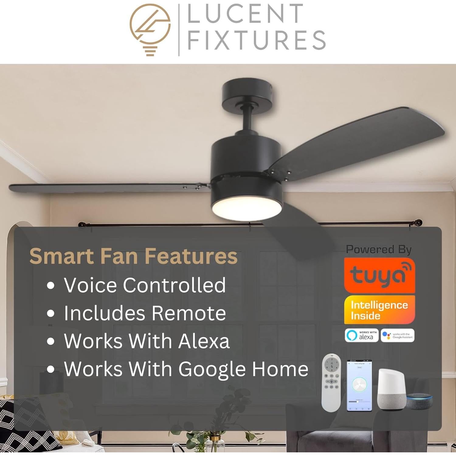 Ventilador de Techo Inteligente Lucent Fixtures Mila 132cm Negro