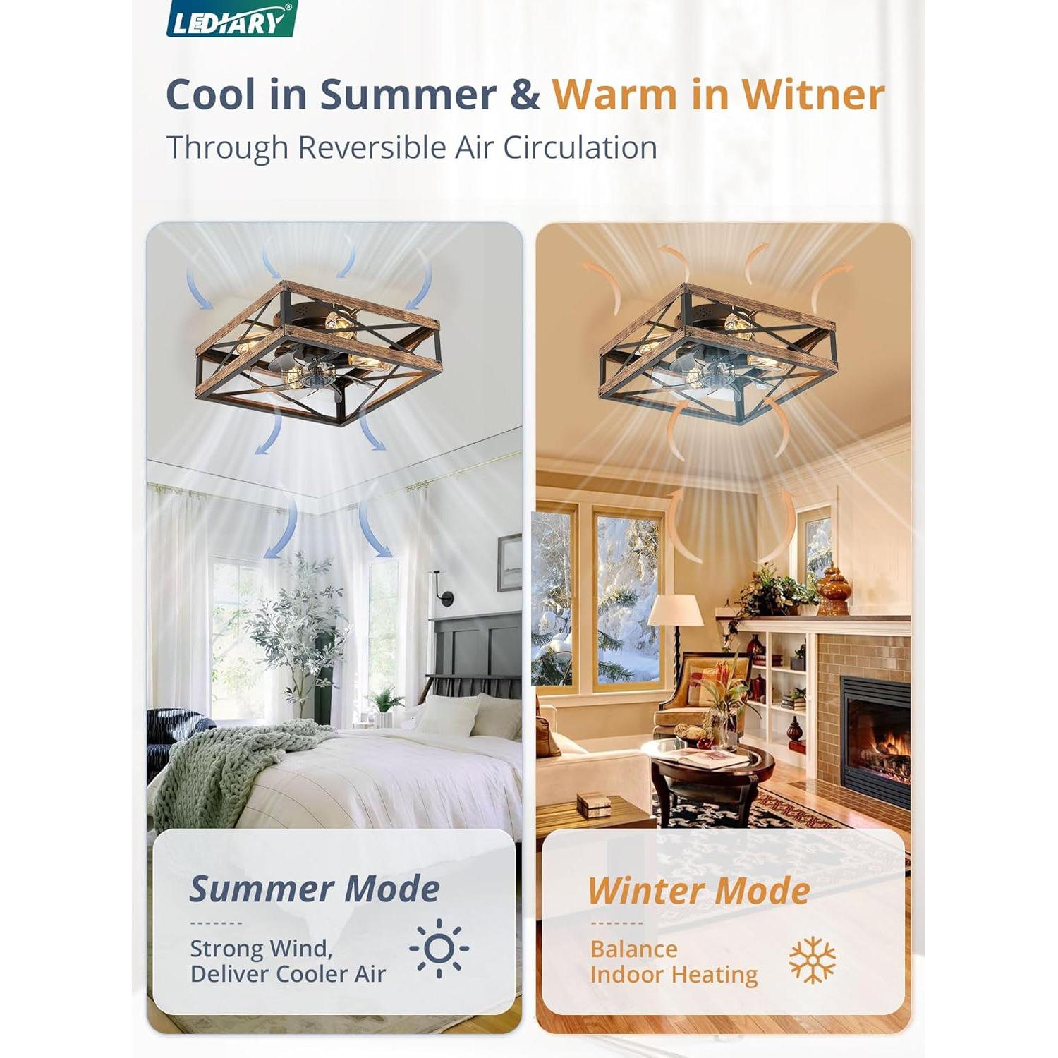 Ventilador de Techo LEDIARY 16" con Luz y Control Remoto