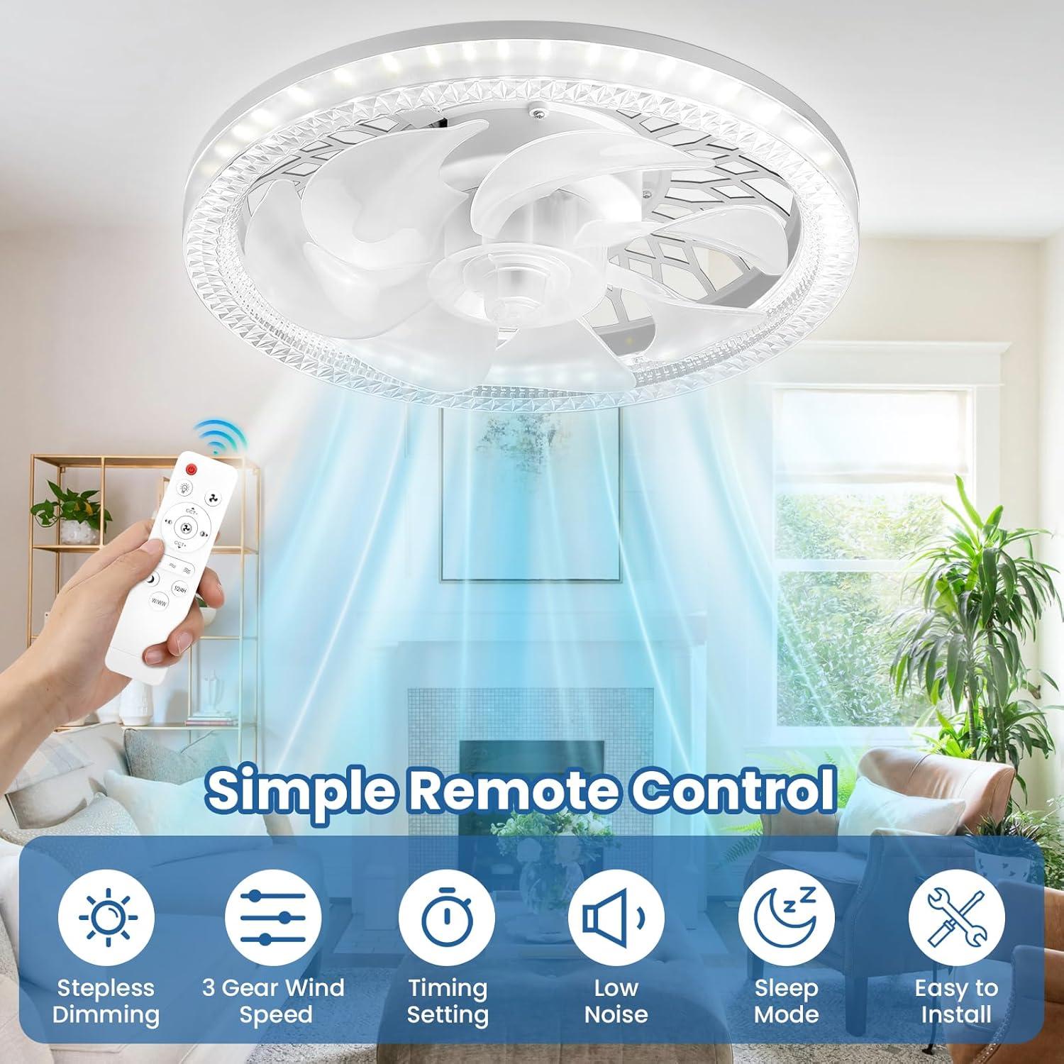 Ventilador de Techo con Luz LANXUD, Control Remoto, 3 Velocidades