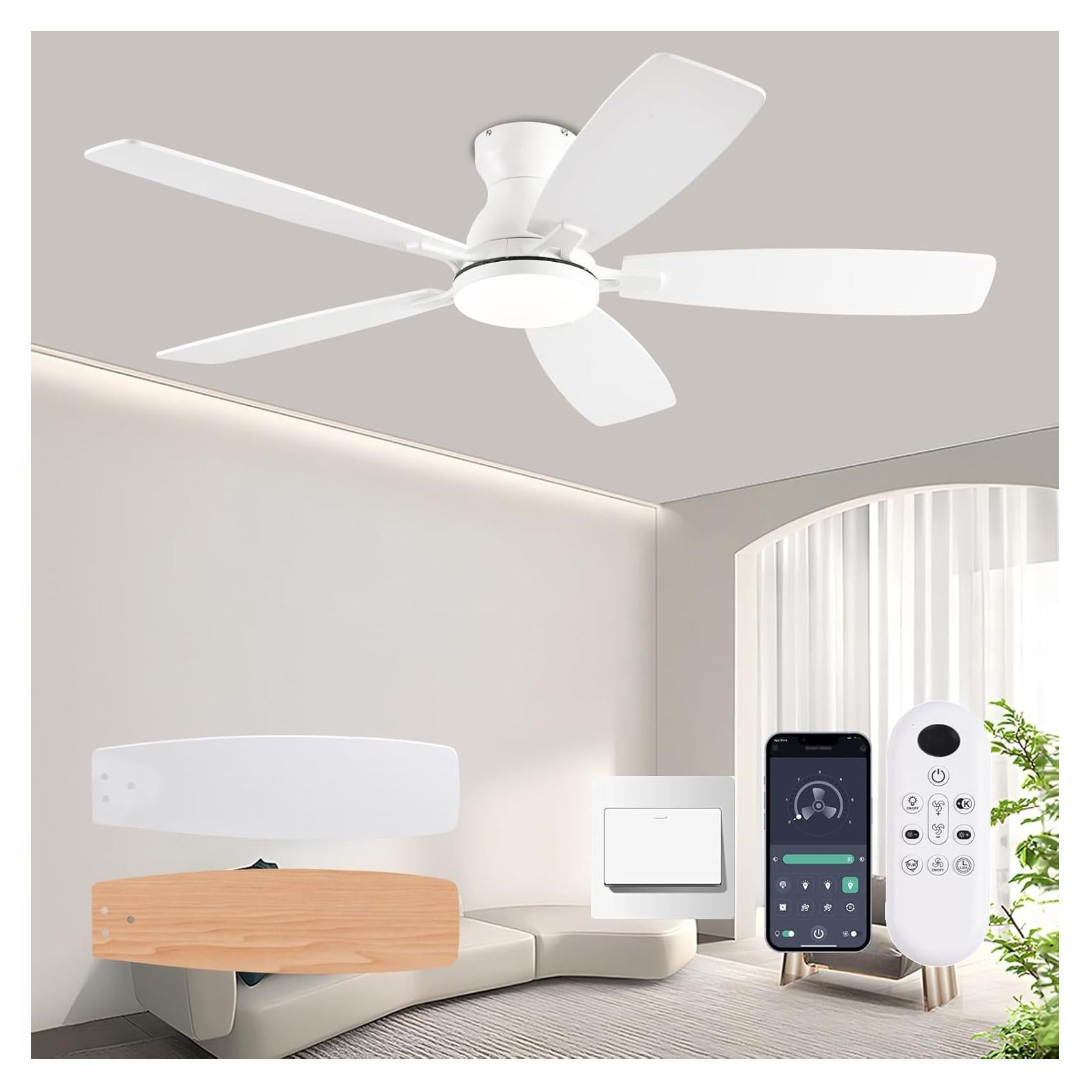 Ventilador de Techo NKPU 52" Blanco con Luz y Control Remoto