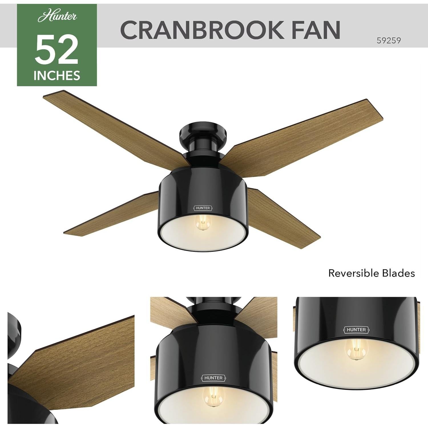 Ventilador de Techo Hunter Cranbook 132cm LED Control Remoto