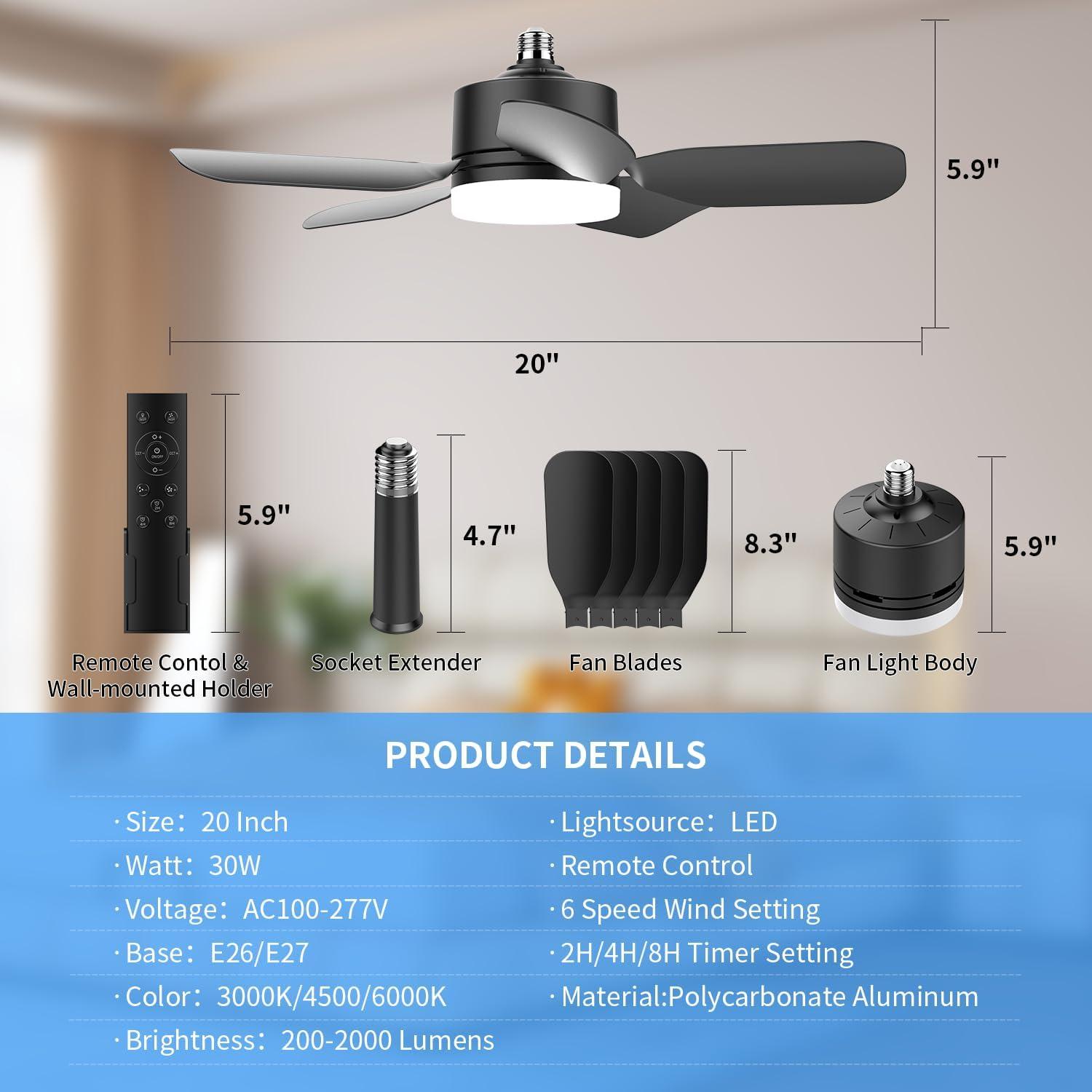 Ventilador de Techo con Luz Aupuslite 30W 20" Control Remoto