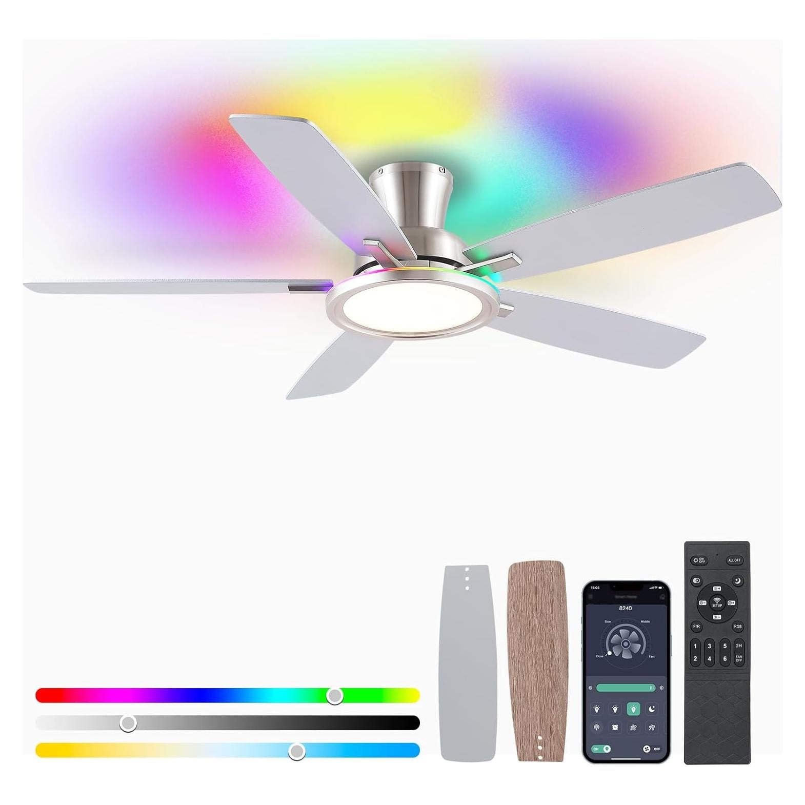 Ventilador de Techo BYKISTOK 132 cm RGB con Luz y Control Remoto