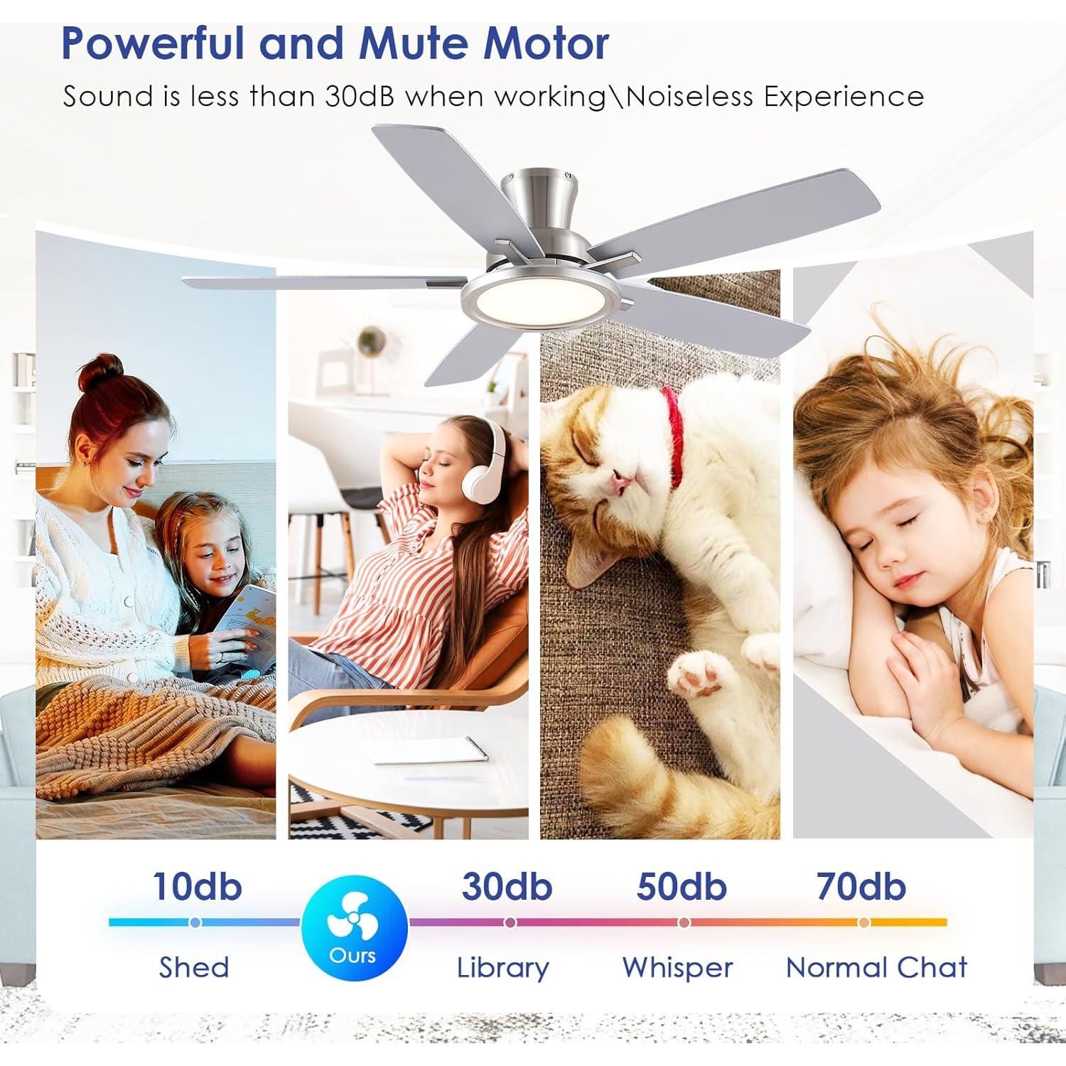 Ventilador de Techo BYKISTOK 132 cm RGB con Luz y Control Remoto