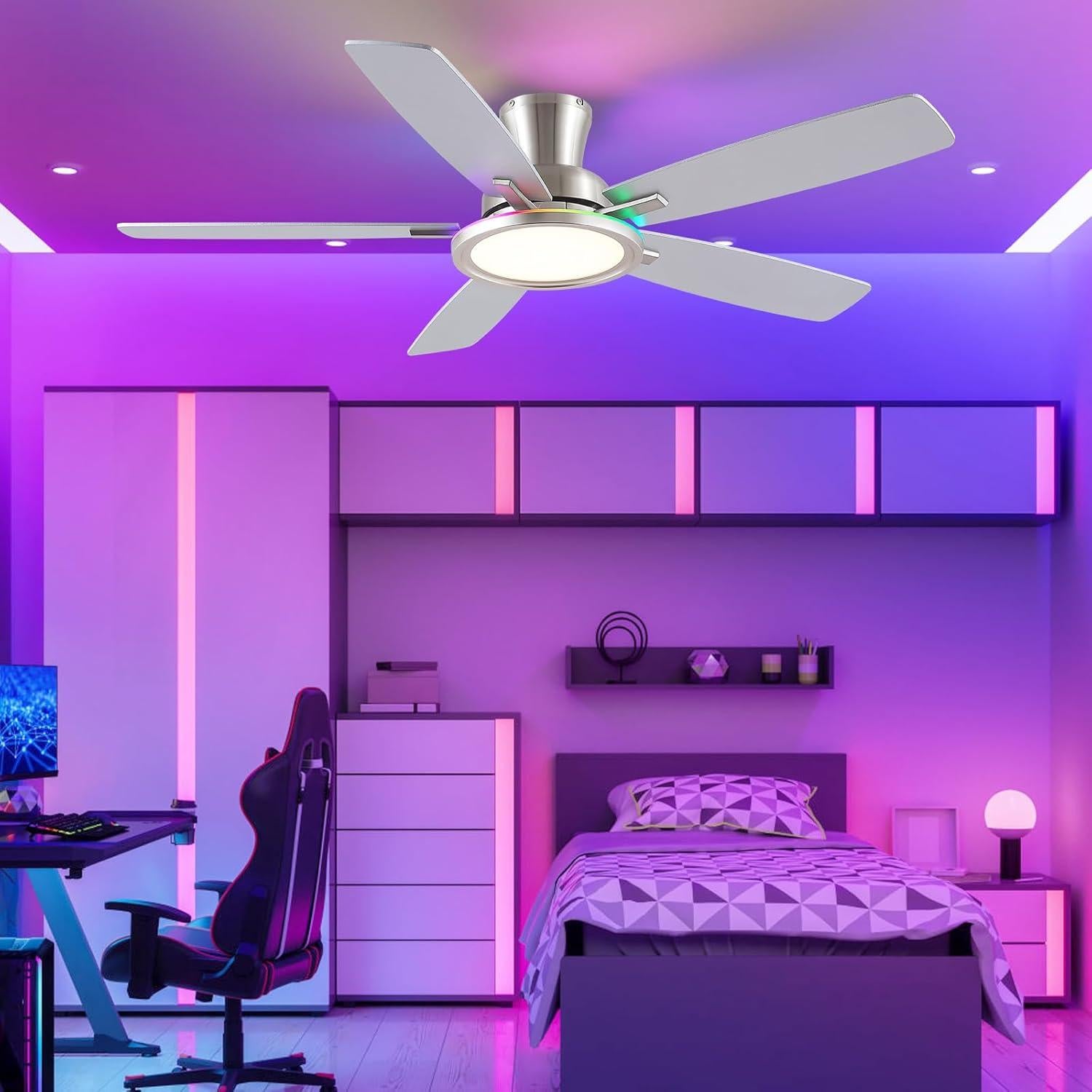 Ventilador de Techo BYKISTOK 132 cm RGB con Luz y Control Remoto