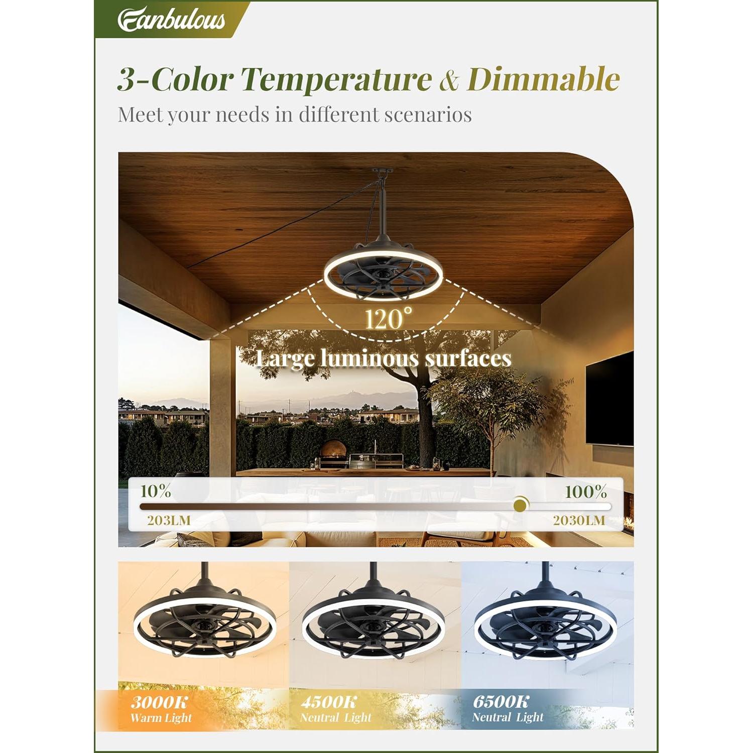 Ventilador de Techo Exterior Fanbulous 20" con Luz y Control Remoto