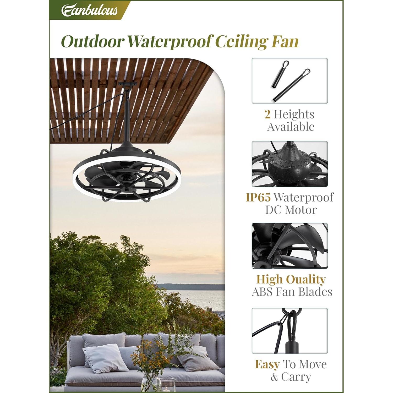 Ventilador de Techo Exterior Fanbulous 20" con Luz y Control Remoto