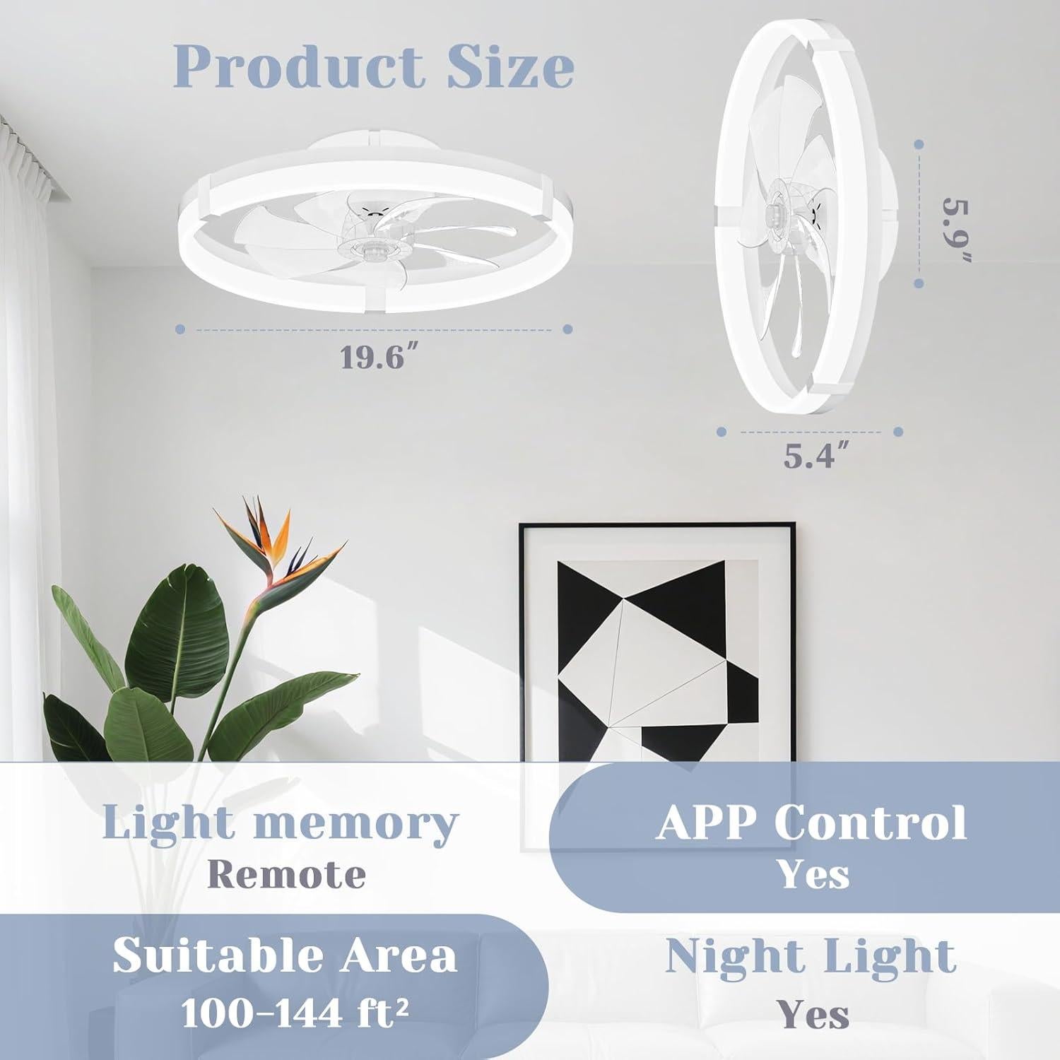 Ventilador de Techo JOFIOS 50 cm con Luz LED y Control Remoto