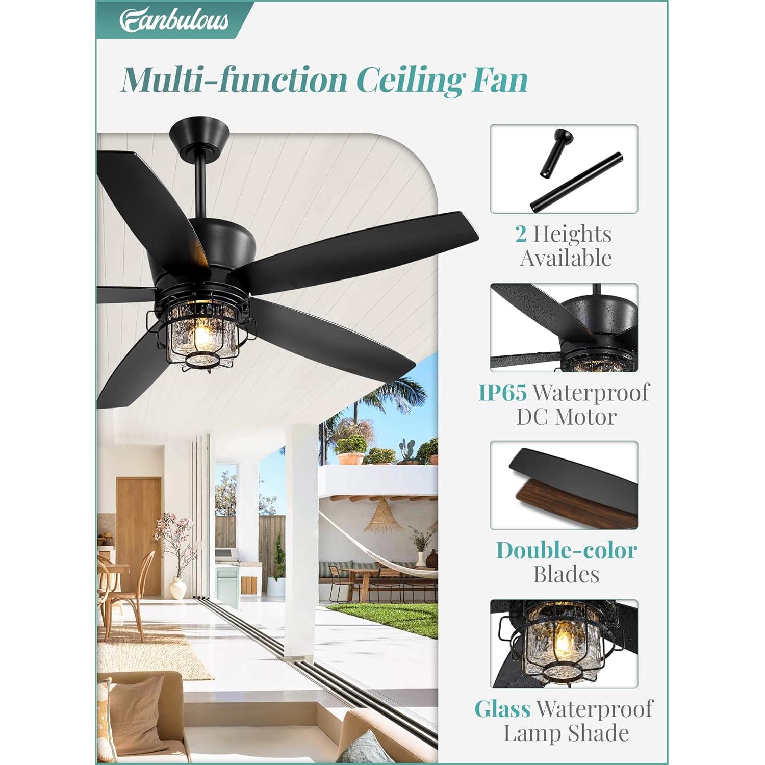 Ventilador de Techo Exterior Fanbulous 52" IP65 con Luz y Control Remoto