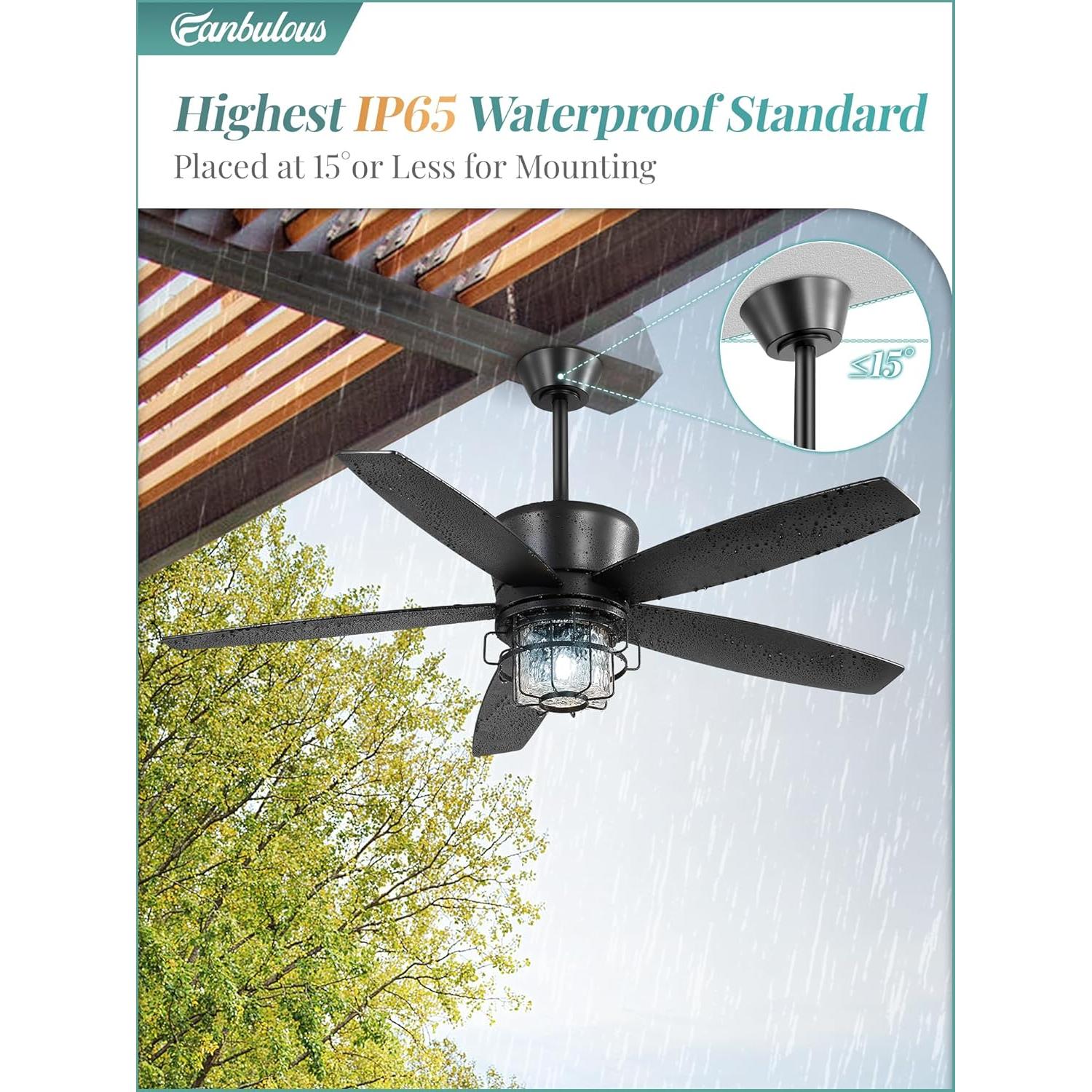 Ventilador de Techo Exterior Fanbulous 52" IP65 con Luz y Control Remoto