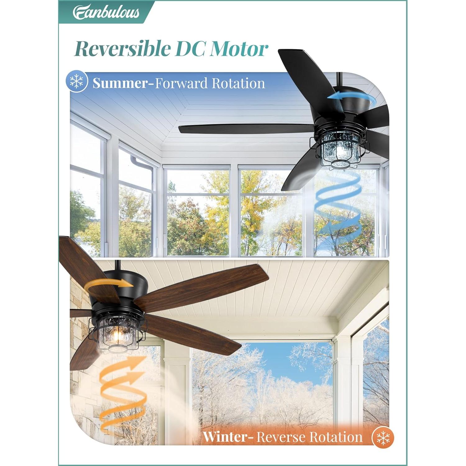 Ventilador de Techo Exterior Fanbulous 52" IP65 con Luz y Control Remoto