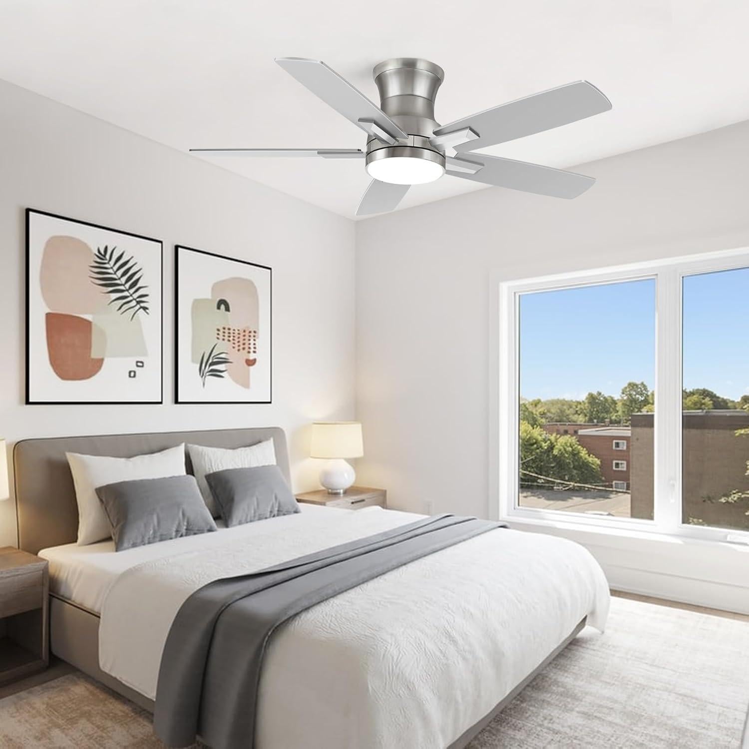 Ventilador de Techo YUHAO 107 cm Níquel con Luz LED y Control Remoto