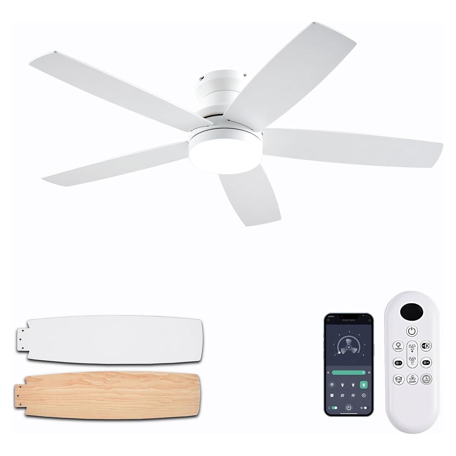 Ventilador de Techo NKPU 121.92 cm Blanco con Luz y Control Remoto
