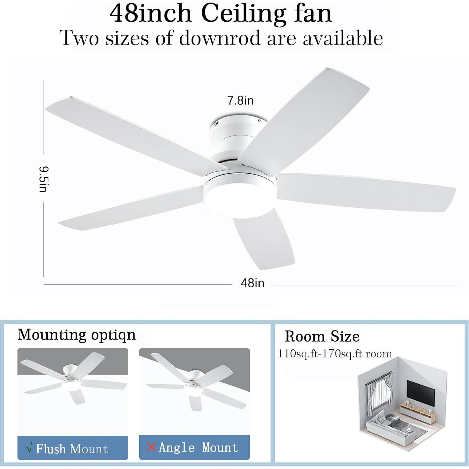 Ventilador de Techo NKPU 121.92 cm Blanco con Luz y Control Remoto