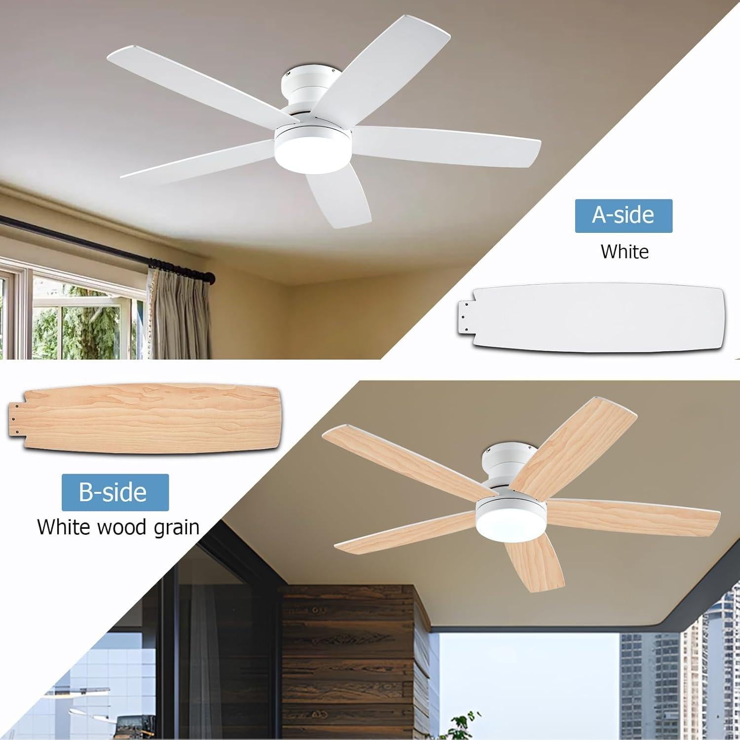 Ventilador de Techo NKPU 121.92 cm Blanco con Luz y Control Remoto