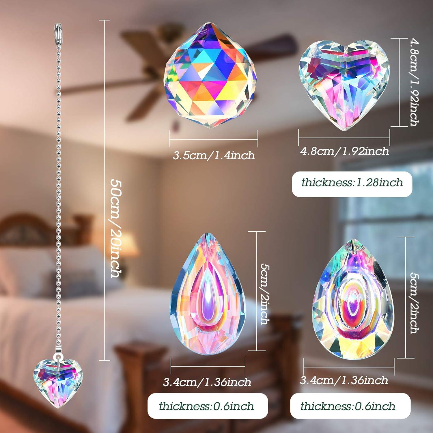 4 Piezas Cadena de Tirar Ventilador Techo Cristal Arcoíris 50 cm