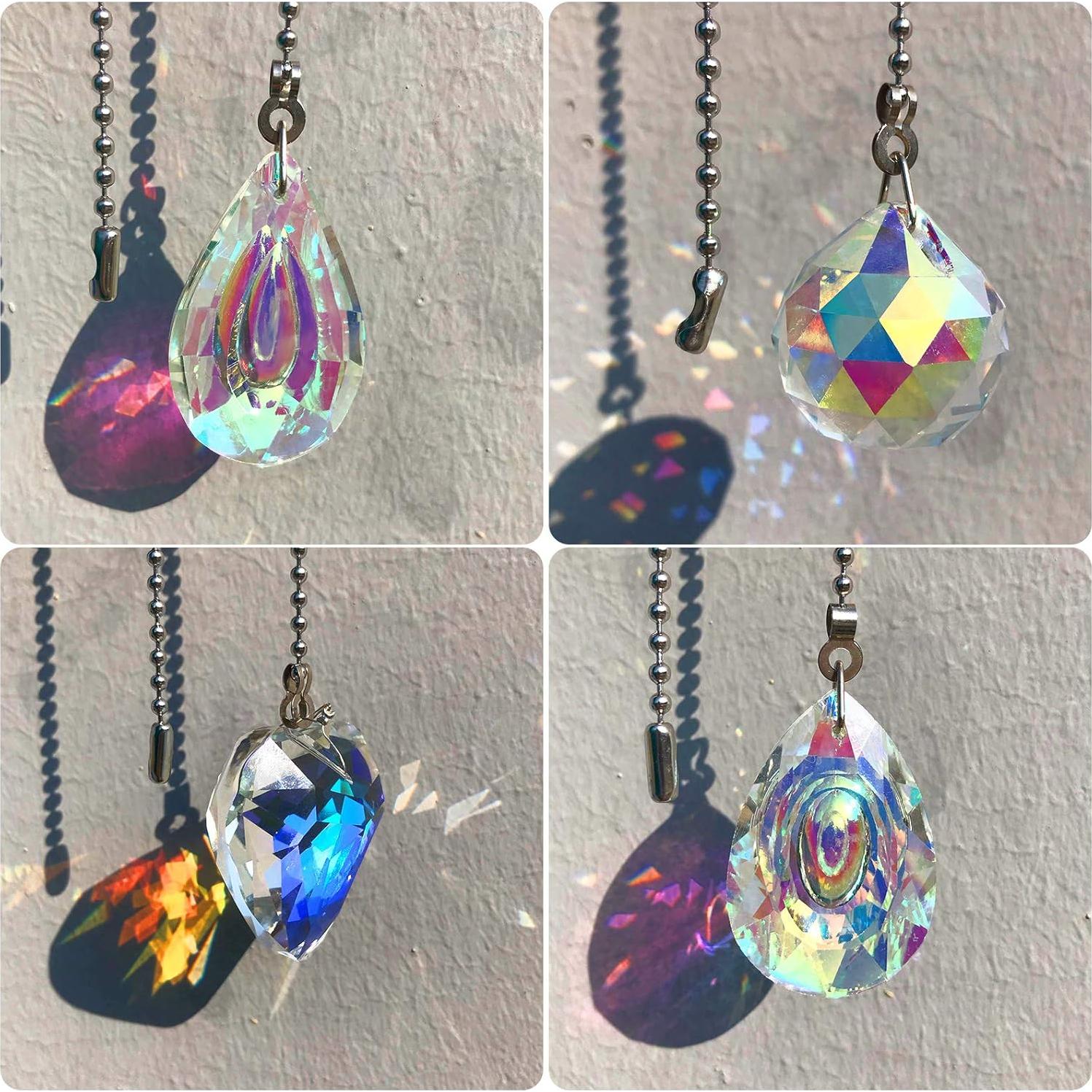 4 Piezas Cadena de Tirar Ventilador Techo Cristal Arcoíris 50 cm