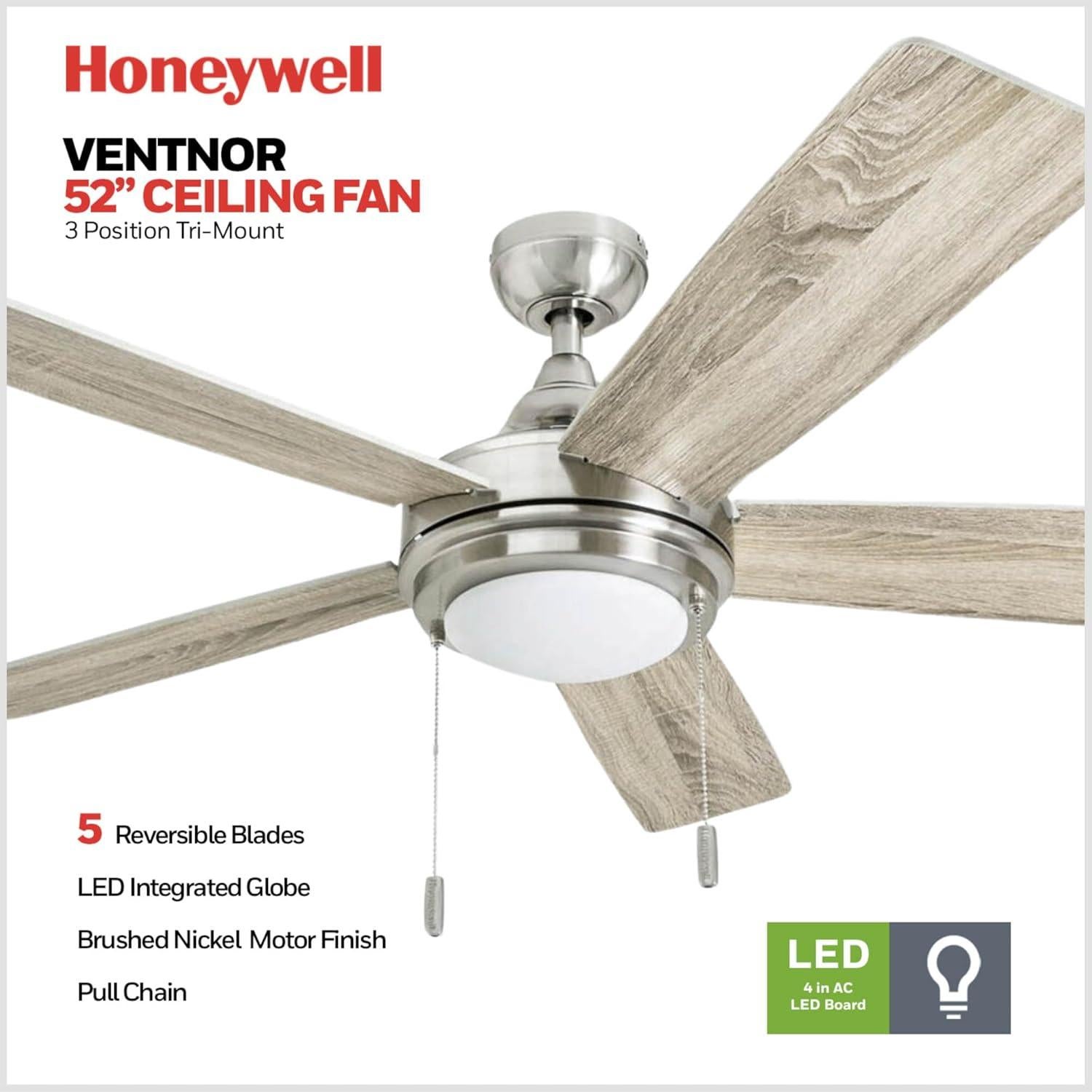 Ventilador de Techo Honeywell Ventnor 132 cm LED Níquel